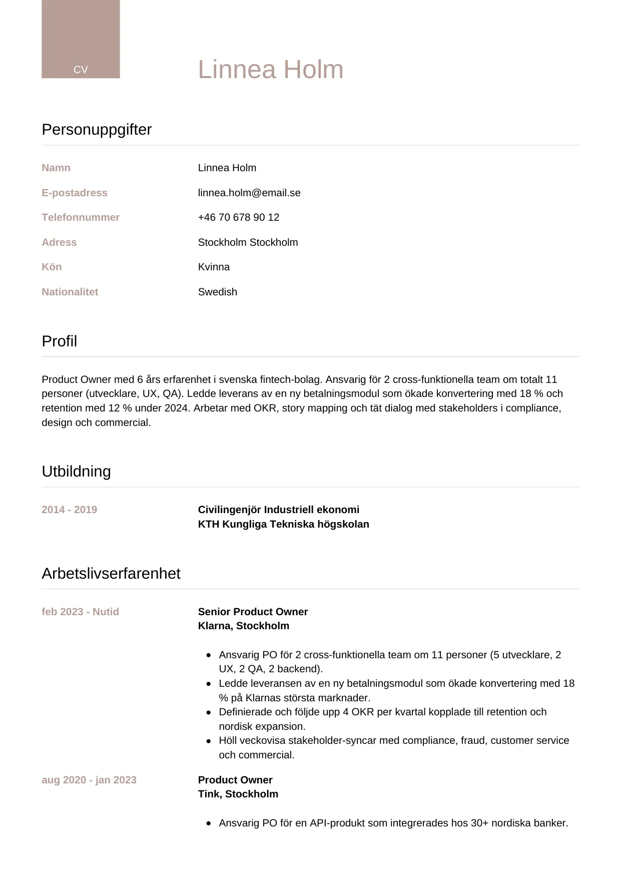 CV-mall Lyxig — gratis CV-mall för din ansökan