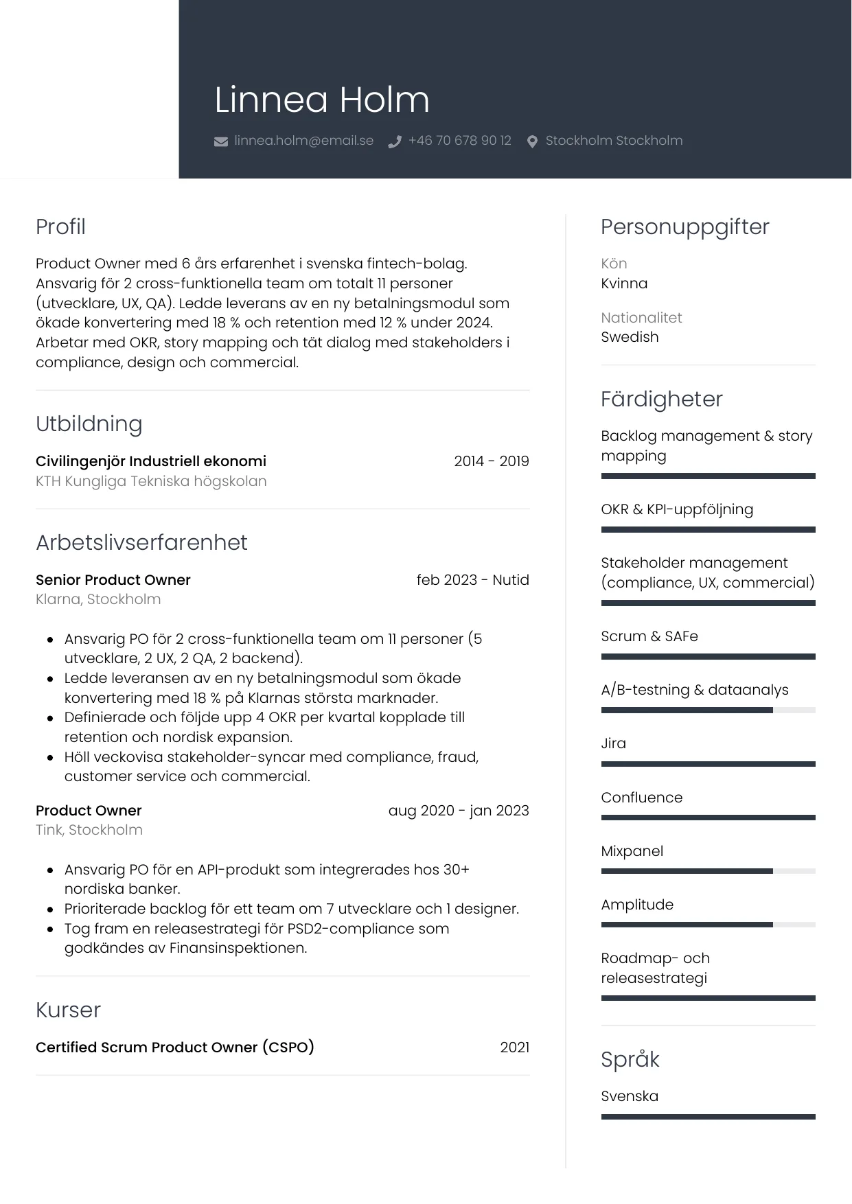 CV-mall Professionell — gratis CV-mall för din ansökan