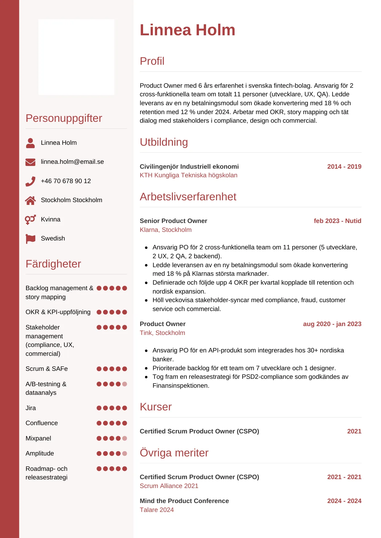 CV-mall Vertikal — gratis CV-mall för din ansökan