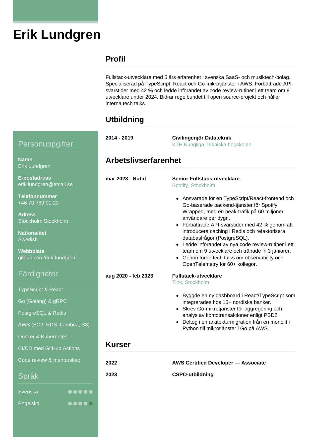 CV-mall Casual — gratis CV-mall för din ansökan