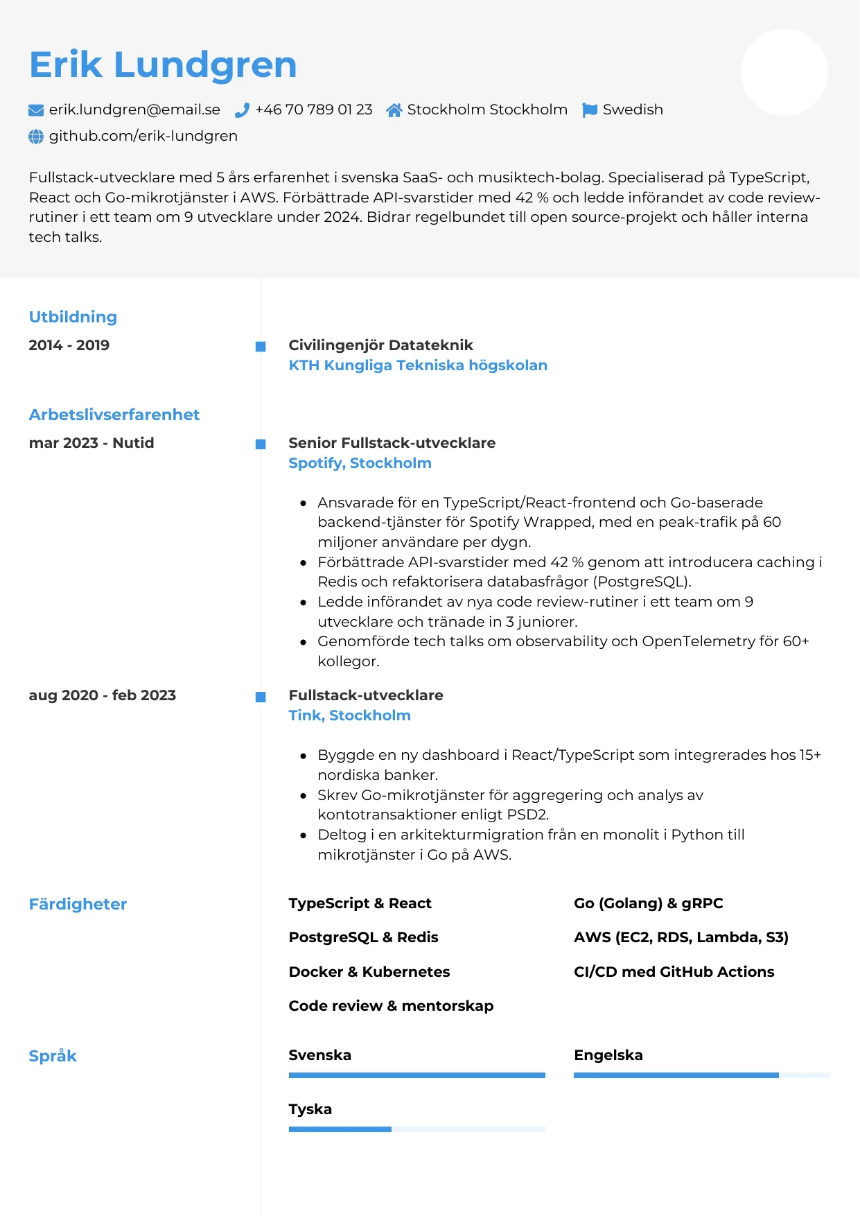 CV-mall Chrono — gratis CV-mall för din ansökan