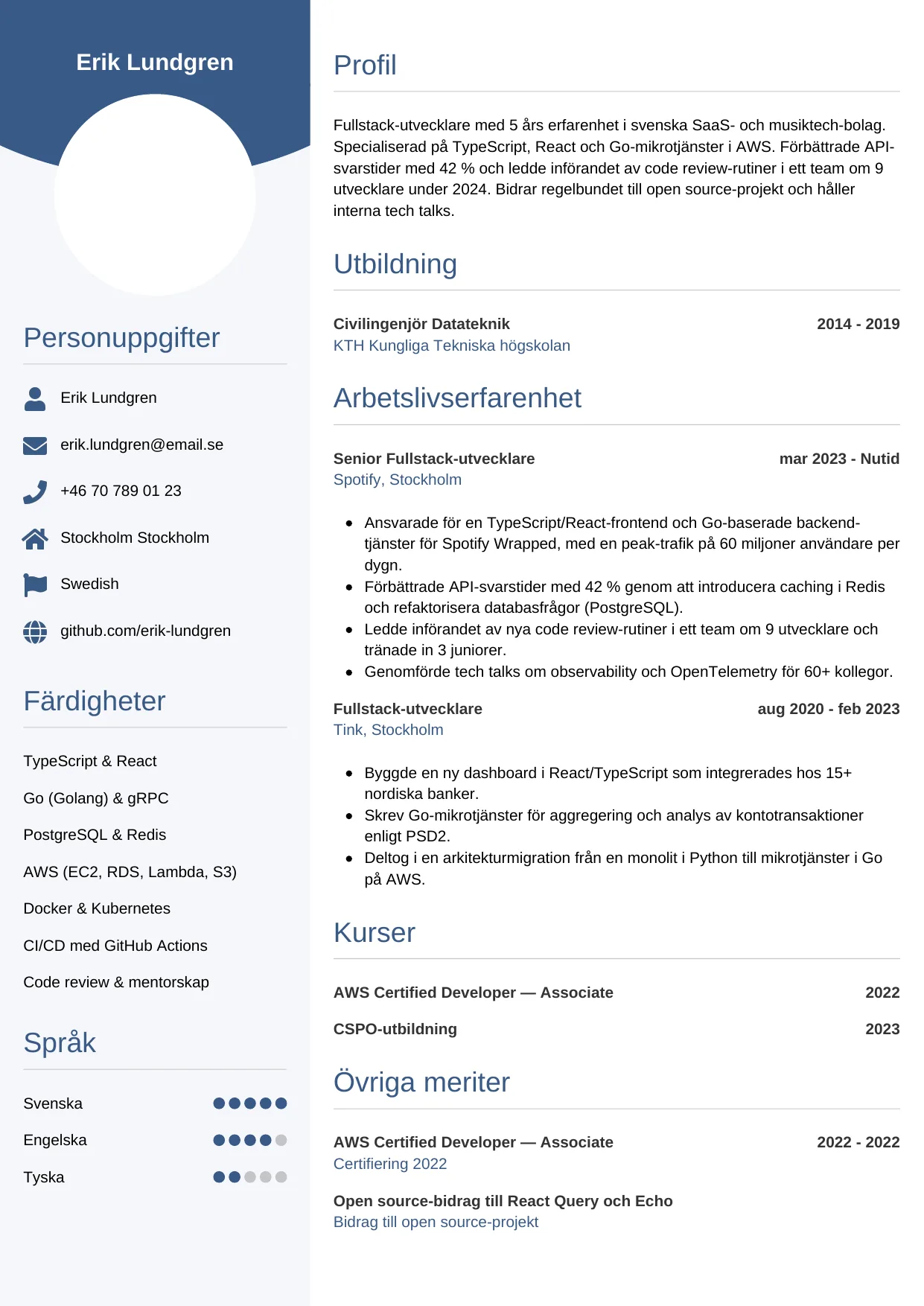 CV-mall Cirkulär — gratis CV-mall för din ansökan