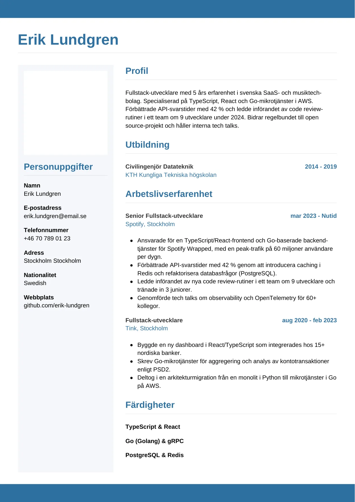 CV-mall Horisontell, gratis CV-mall för din ansökan