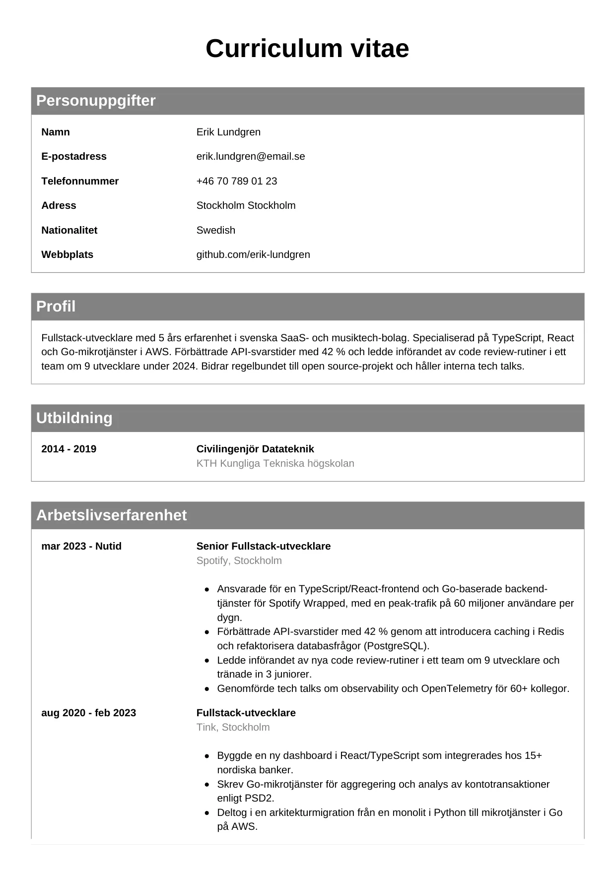 CV-mall Klassisk — gratis CV-mall för din ansökan