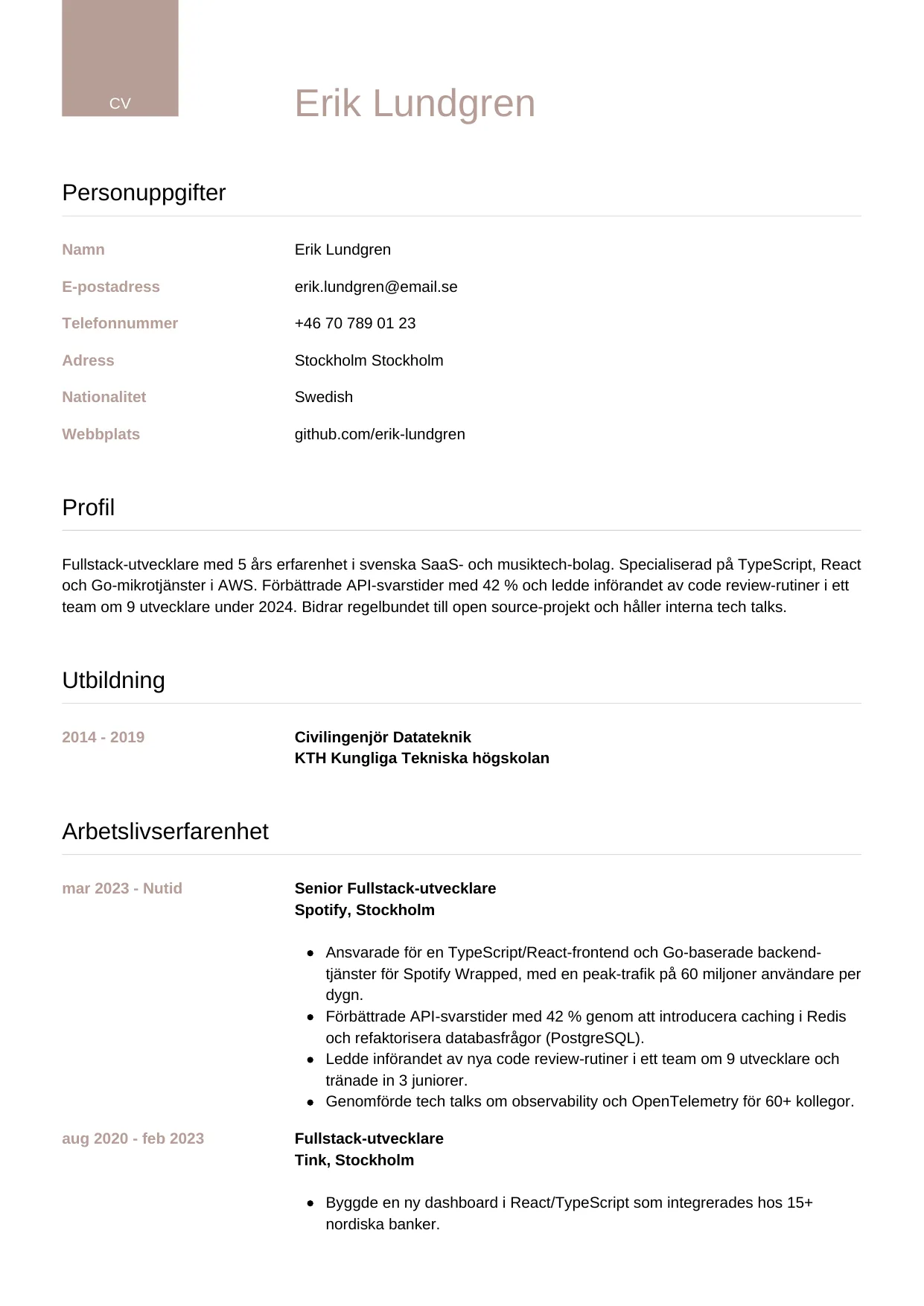 CV-mall Lyxig — gratis CV-mall för din ansökan