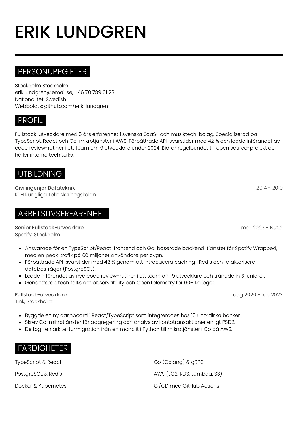 CV-mall Metro — gratis CV-mall för din ansökan