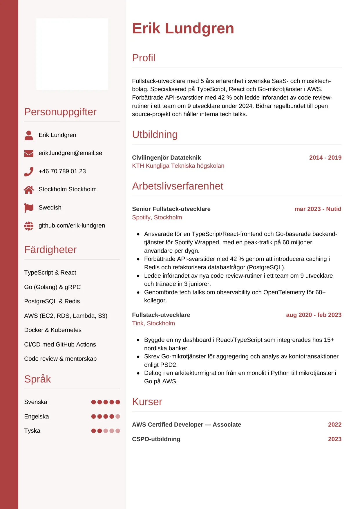 CV-mall Vertikal — gratis CV-mall för din ansökan