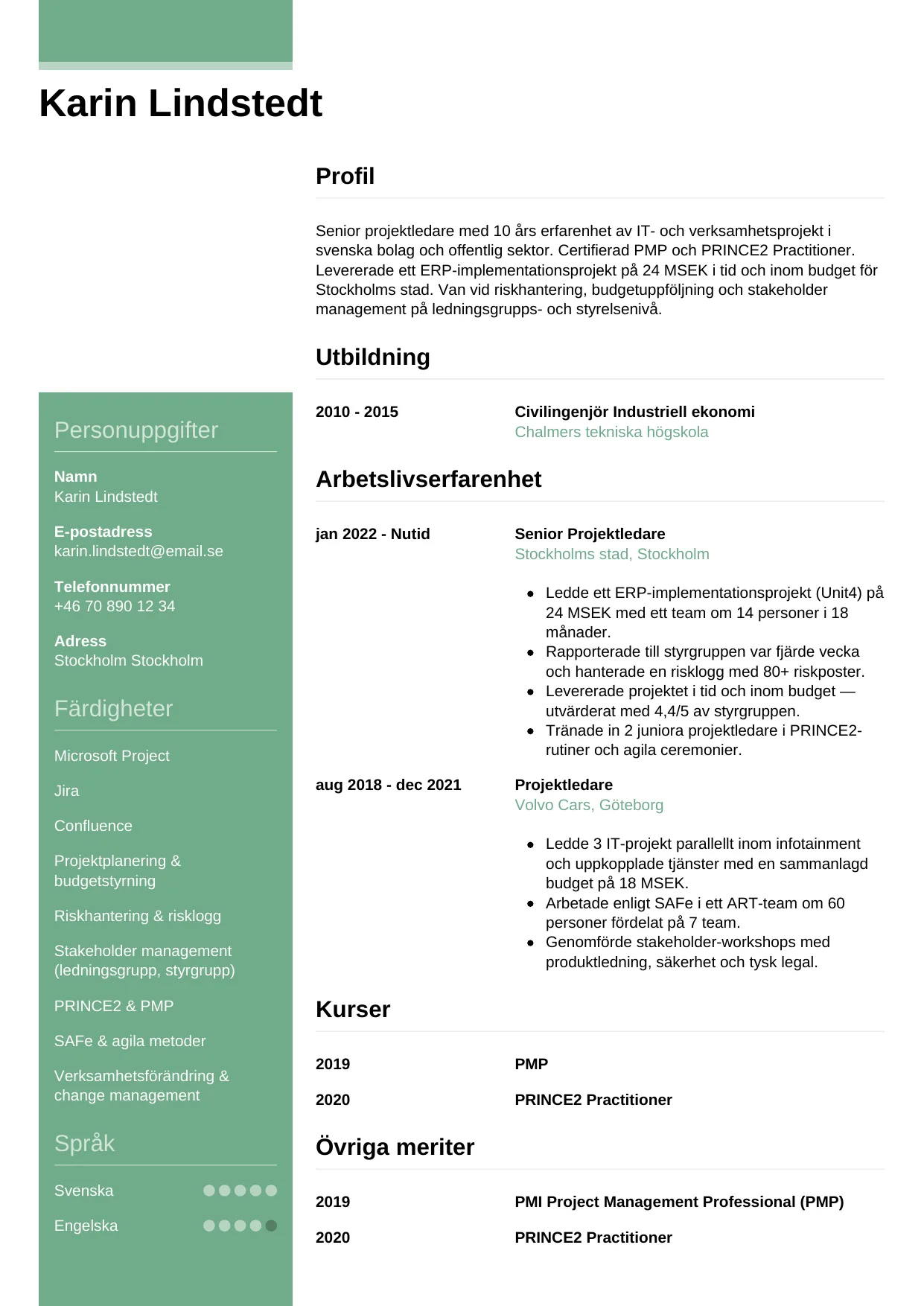 CV-mall Casual — gratis CV-mall för din ansökan