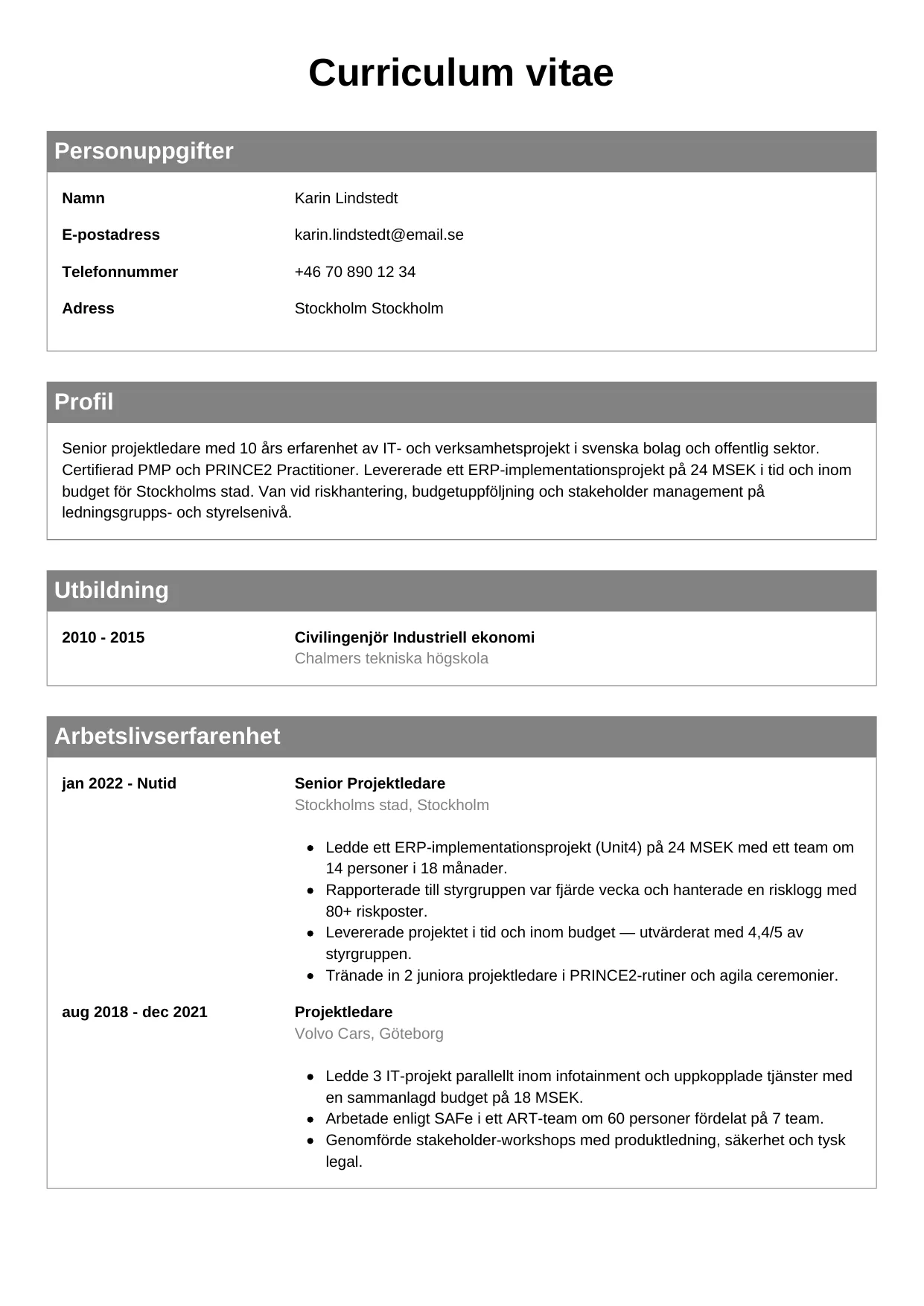 CV-mall Klassisk — gratis CV-mall för din ansökan