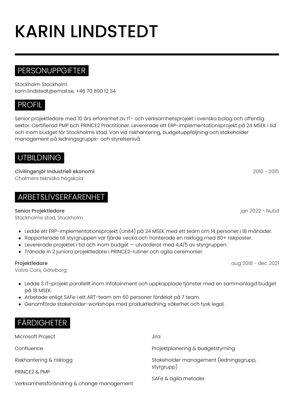 CV-mall Metro — gratis CV-mall för din ansökan