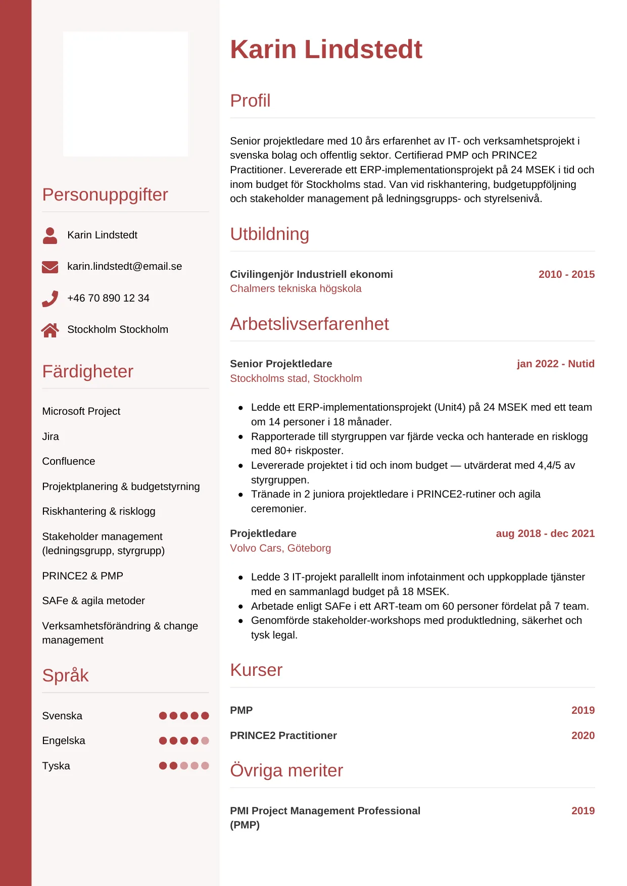 CV-mall Vertikal — gratis CV-mall för din ansökan