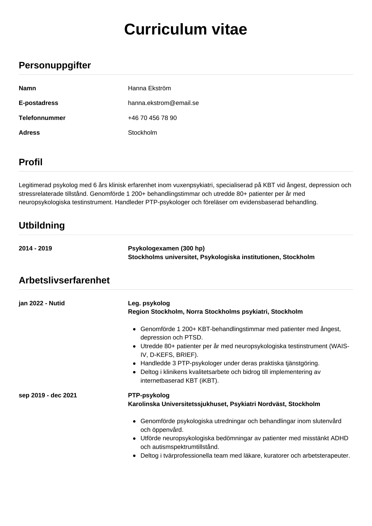 CV-mall Enkel — gratis CV-mall för din ansökan
