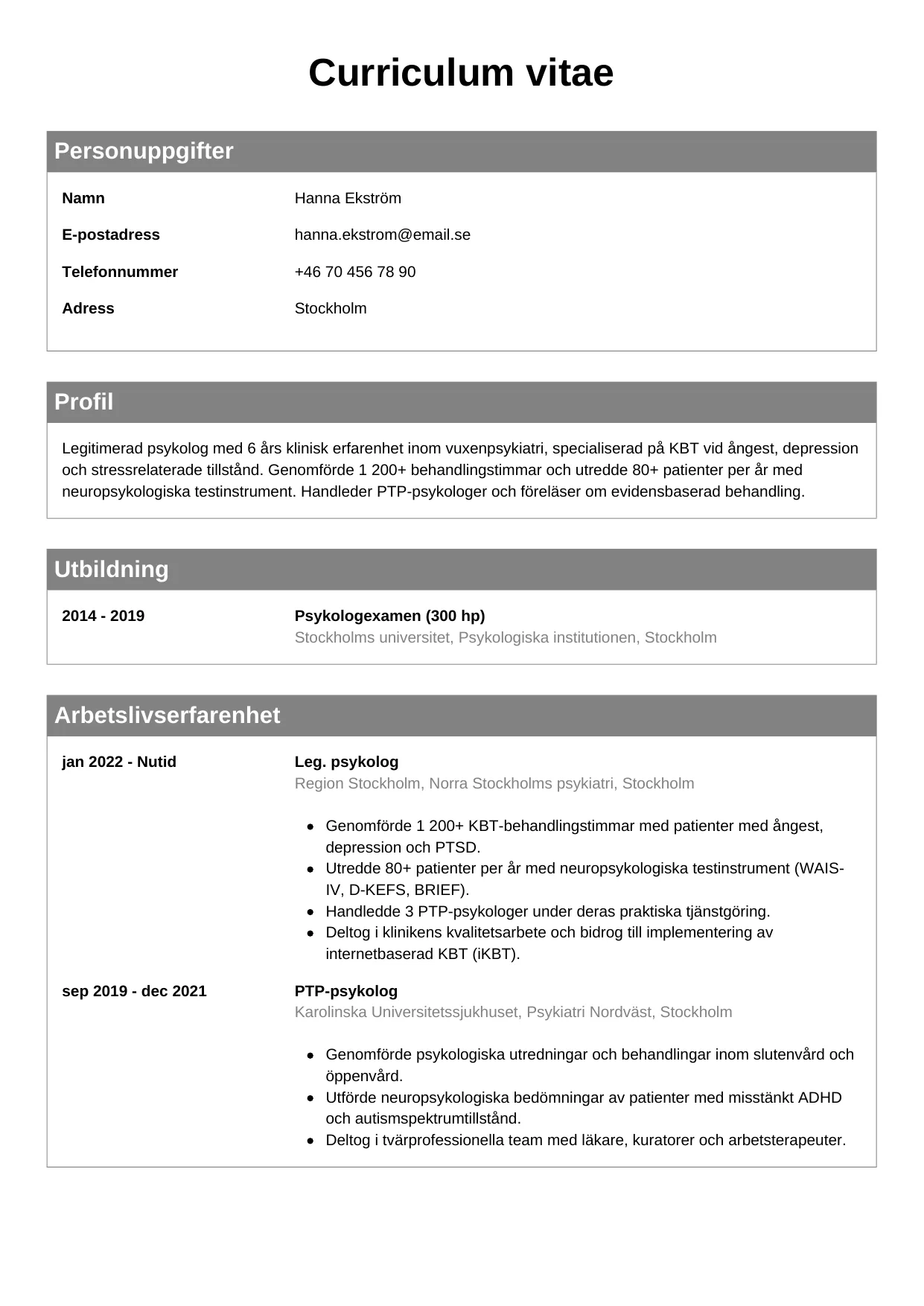 CV-mall Klassisk — gratis CV-mall för din ansökan