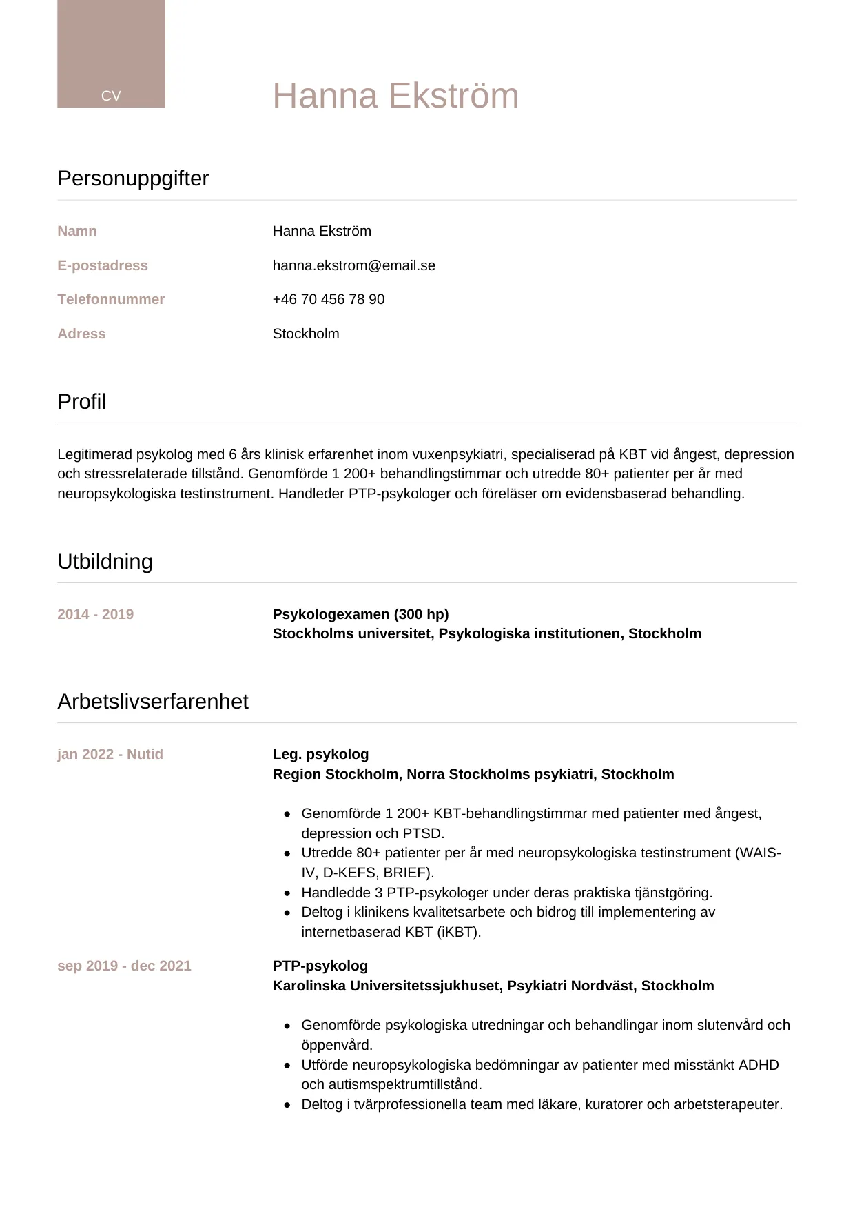 CV-mall Lyxig — gratis CV-mall för din ansökan