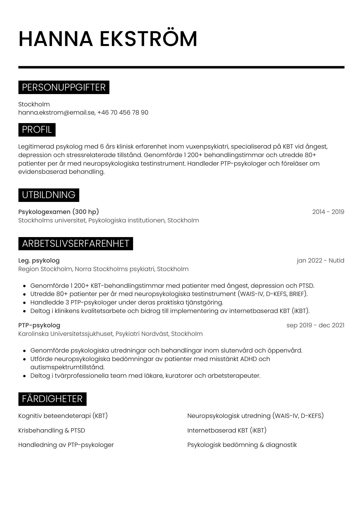 CV-mall Metro — gratis CV-mall för din ansökan