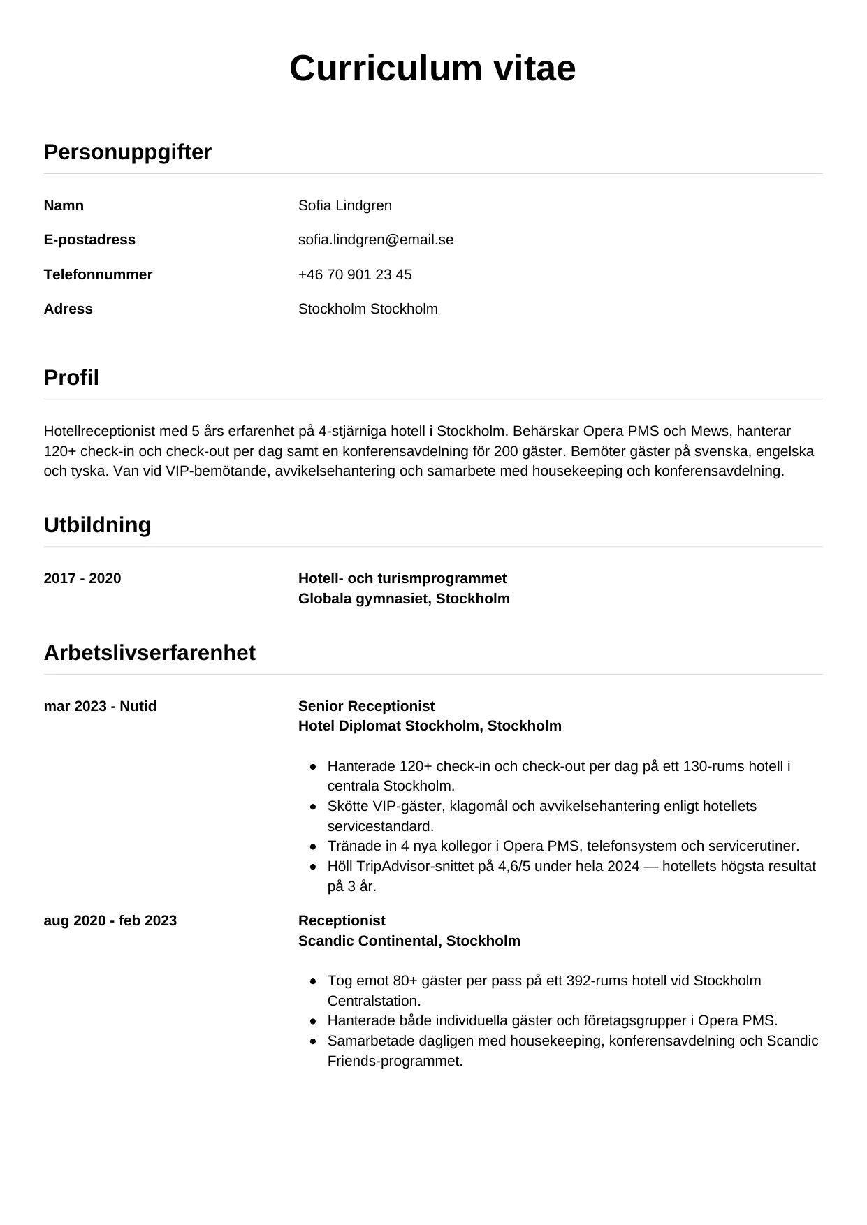 CV-mall Enkel — gratis CV-mall för din ansökan