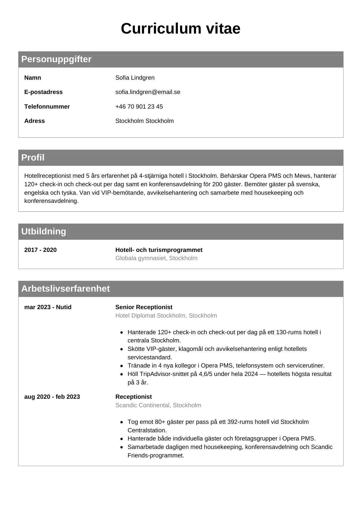 CV-mall Klassisk — gratis CV-mall för din ansökan