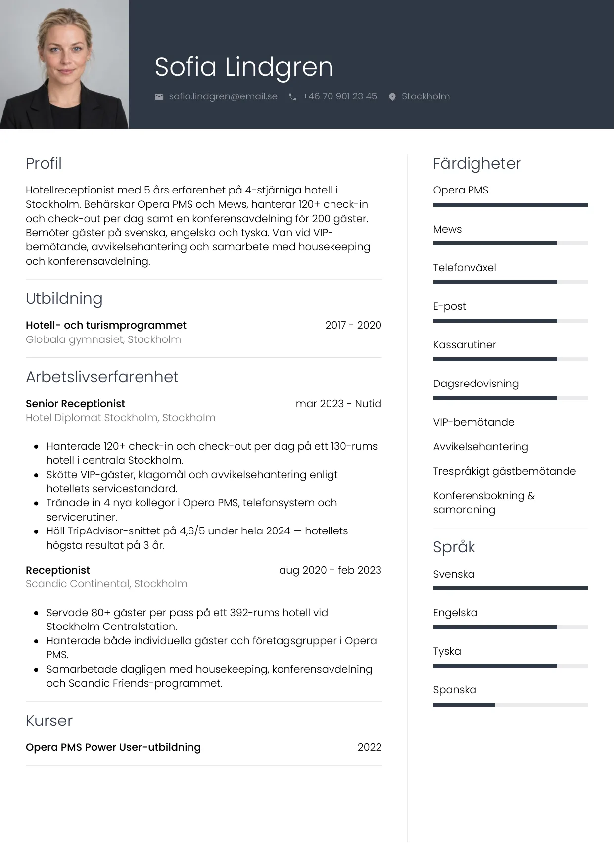 CV-exempel Receptionist med foto