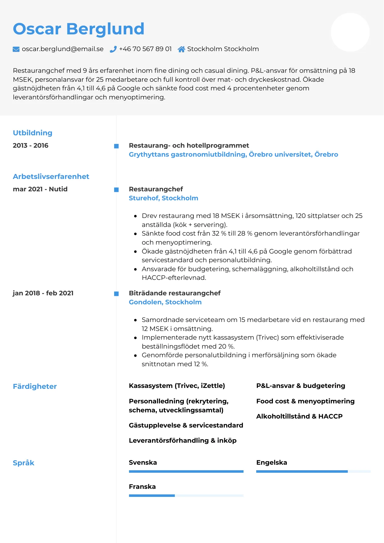 CV-mall Chrono — gratis CV-mall för din ansökan