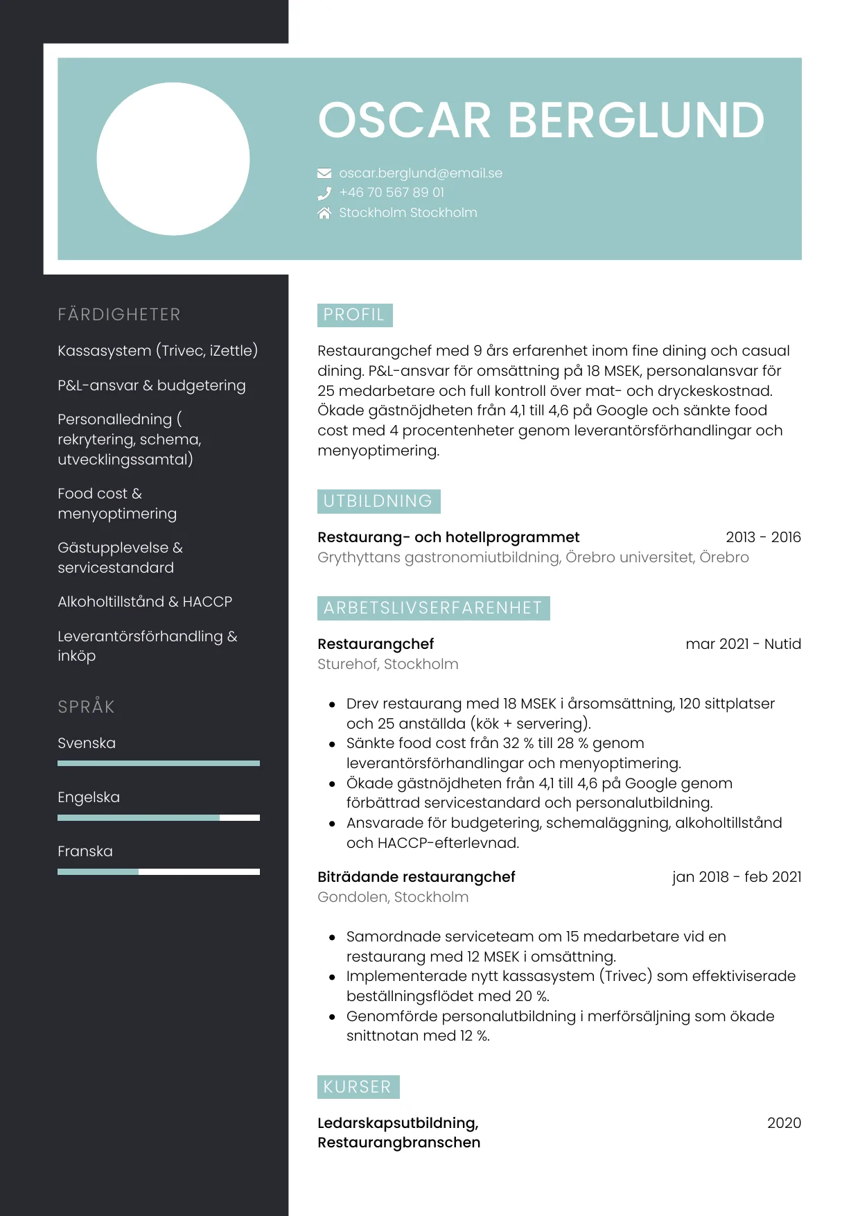 CV-mall Elegant — gratis CV-mall för din ansökan