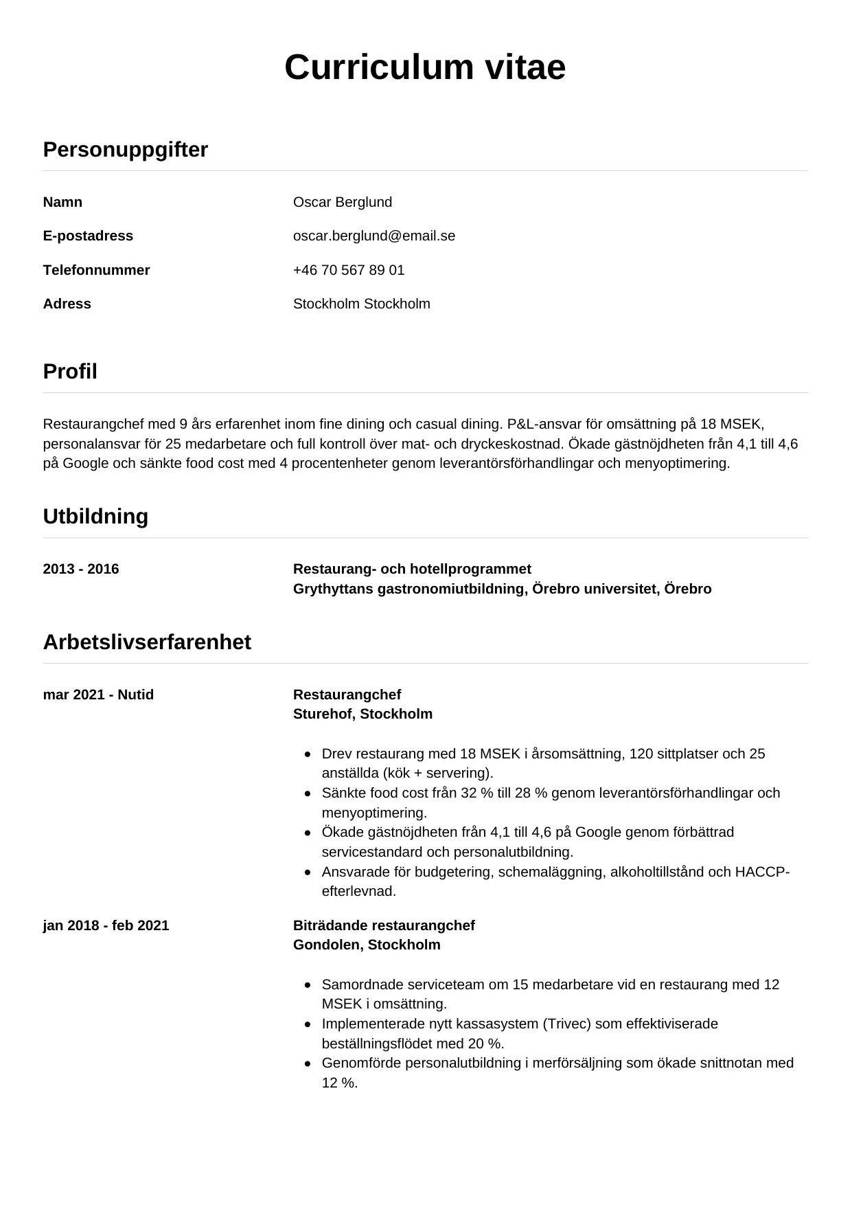 CV-mall Enkel — gratis CV-mall för din ansökan