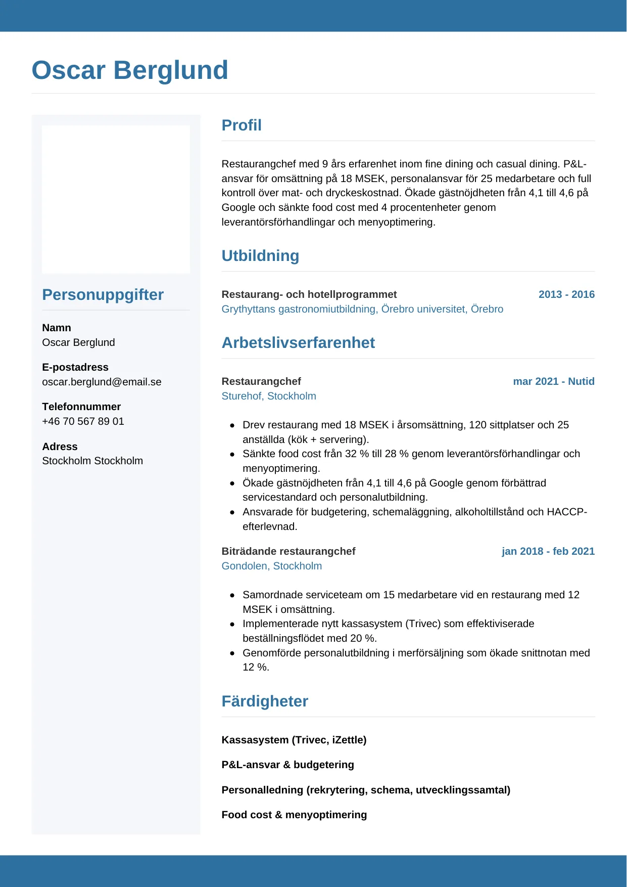 CV-mall Horisontell — gratis CV-mall för din ansökan