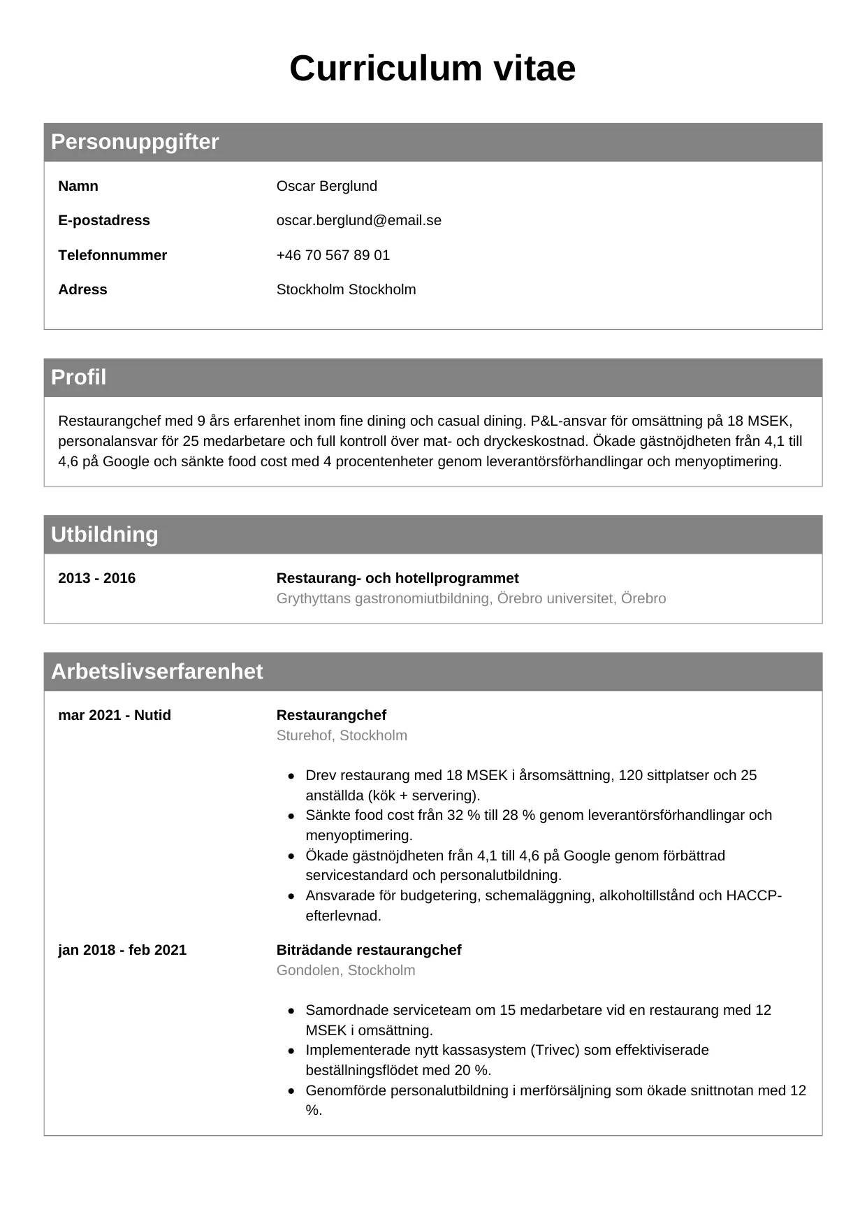 CV-mall Klassisk — gratis CV-mall för din ansökan