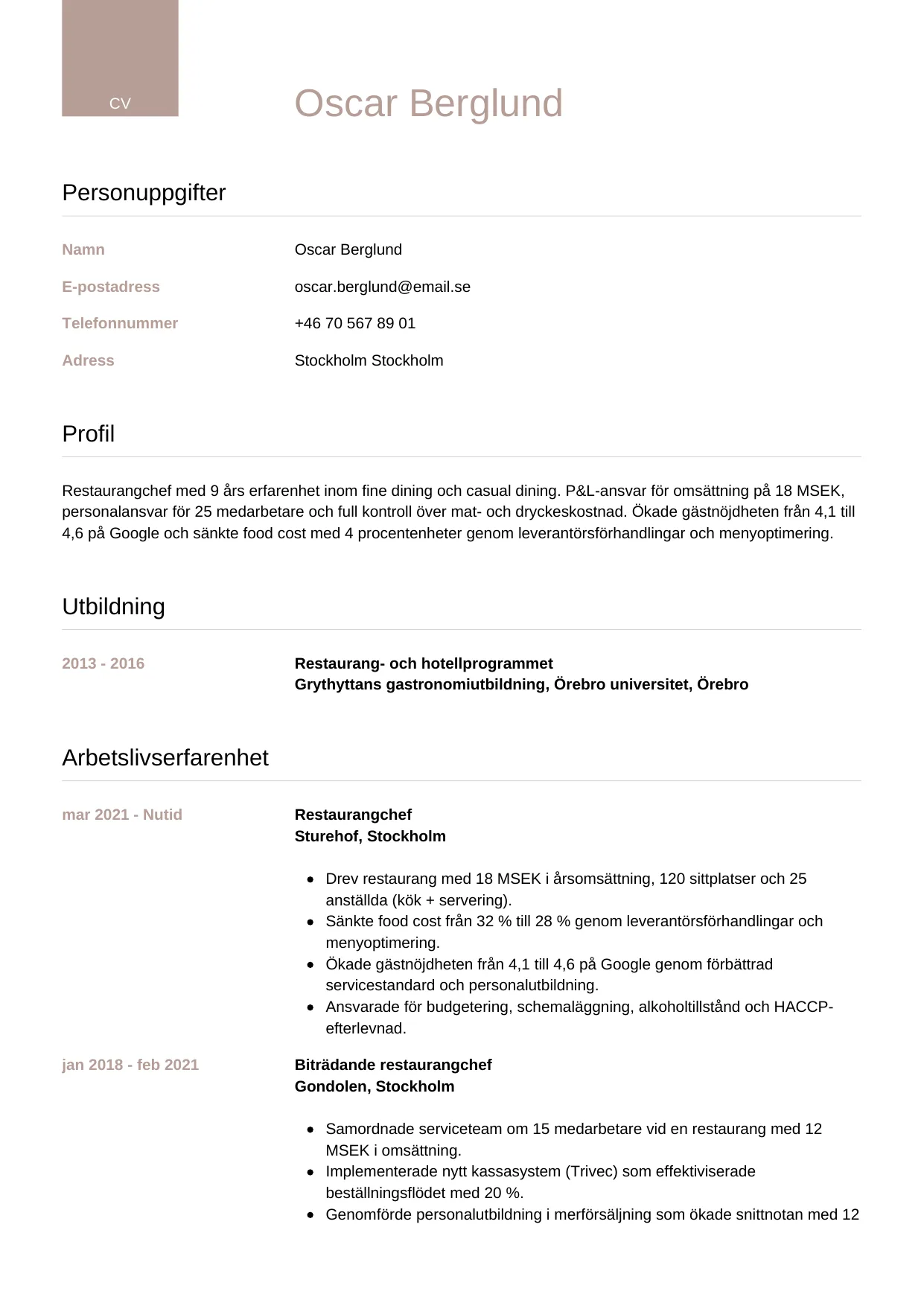 CV-mall Lyxig — gratis CV-mall för din ansökan