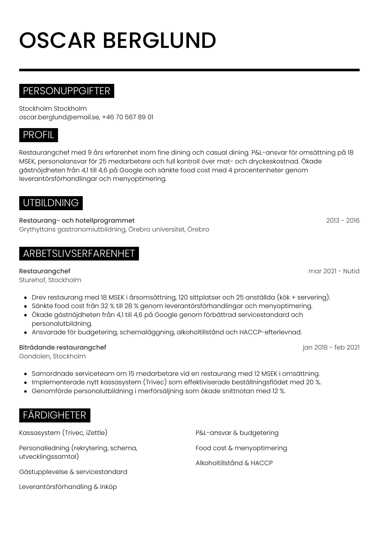 CV-mall Metro — gratis CV-mall för din ansökan