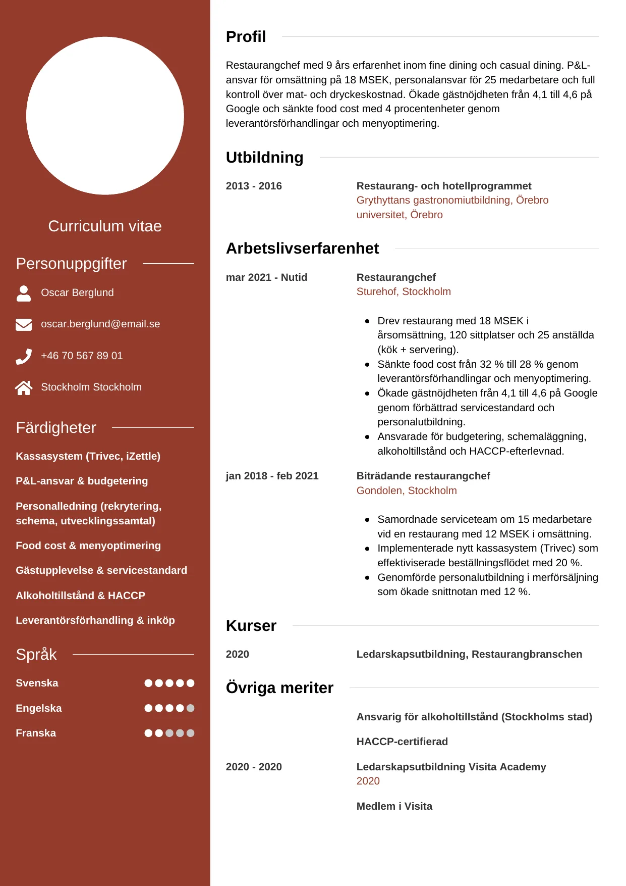 CV-mall Modern — gratis CV-mall för din ansökan