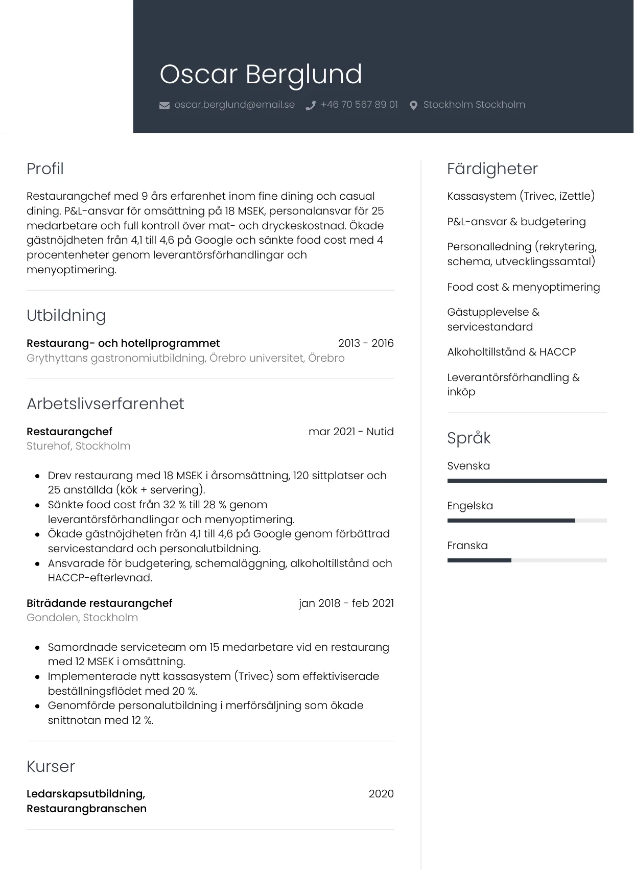 CV-mall Professionell — gratis CV-mall för din ansökan