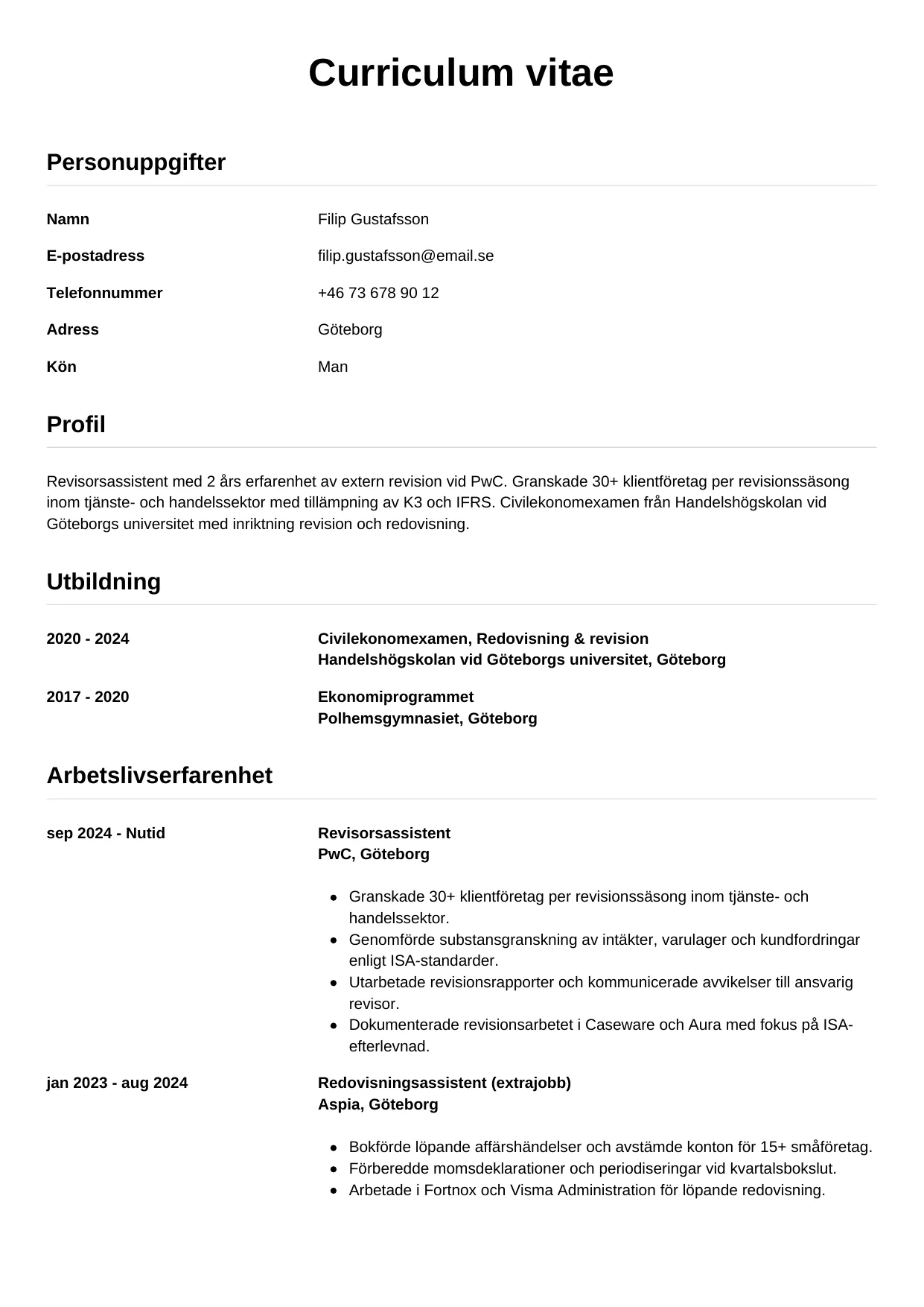 CV-mall Enkel — gratis CV-mall för din ansökan