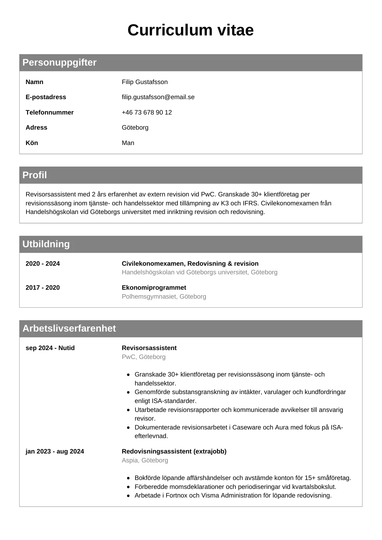 CV-mall Klassisk — gratis CV-mall för din ansökan