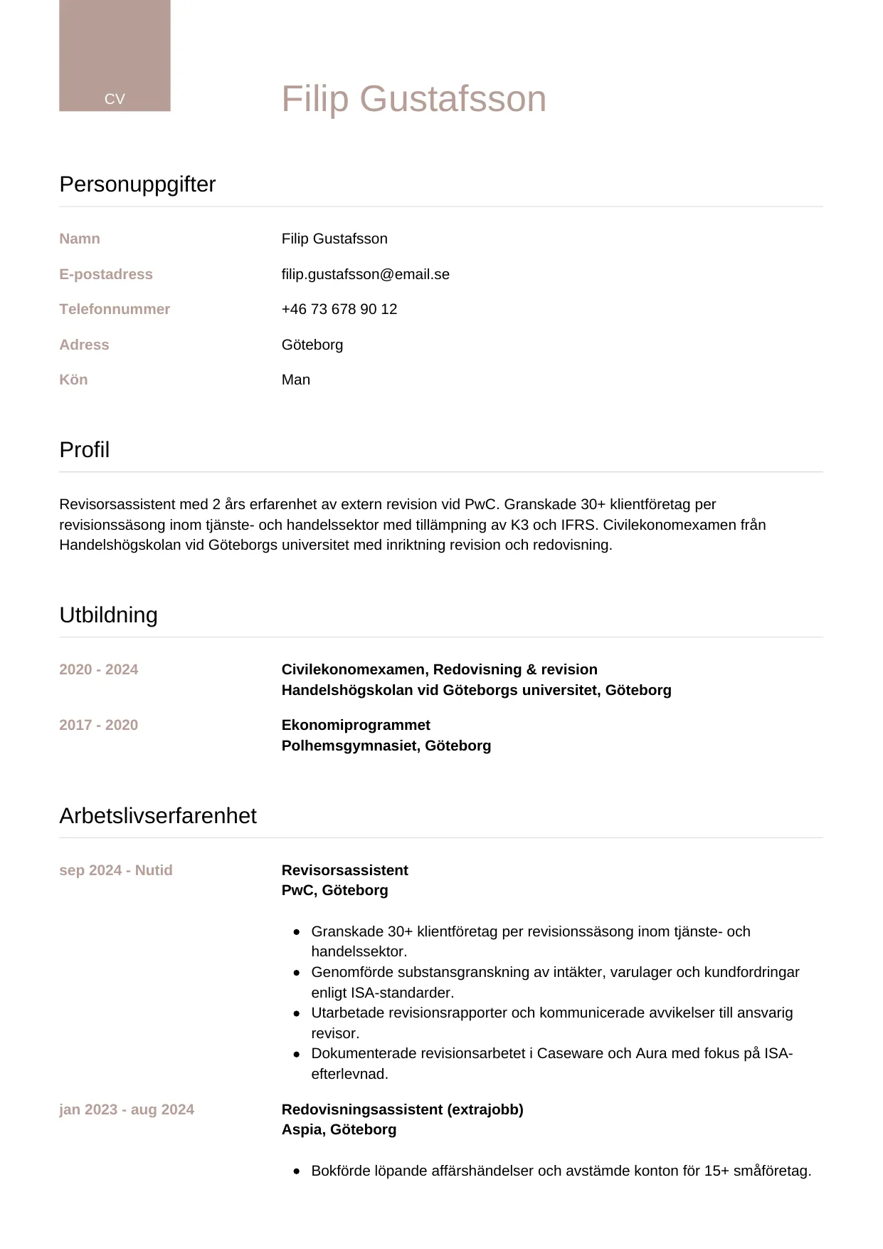 CV-mall Lyxig, gratis CV-mall för din ansökan