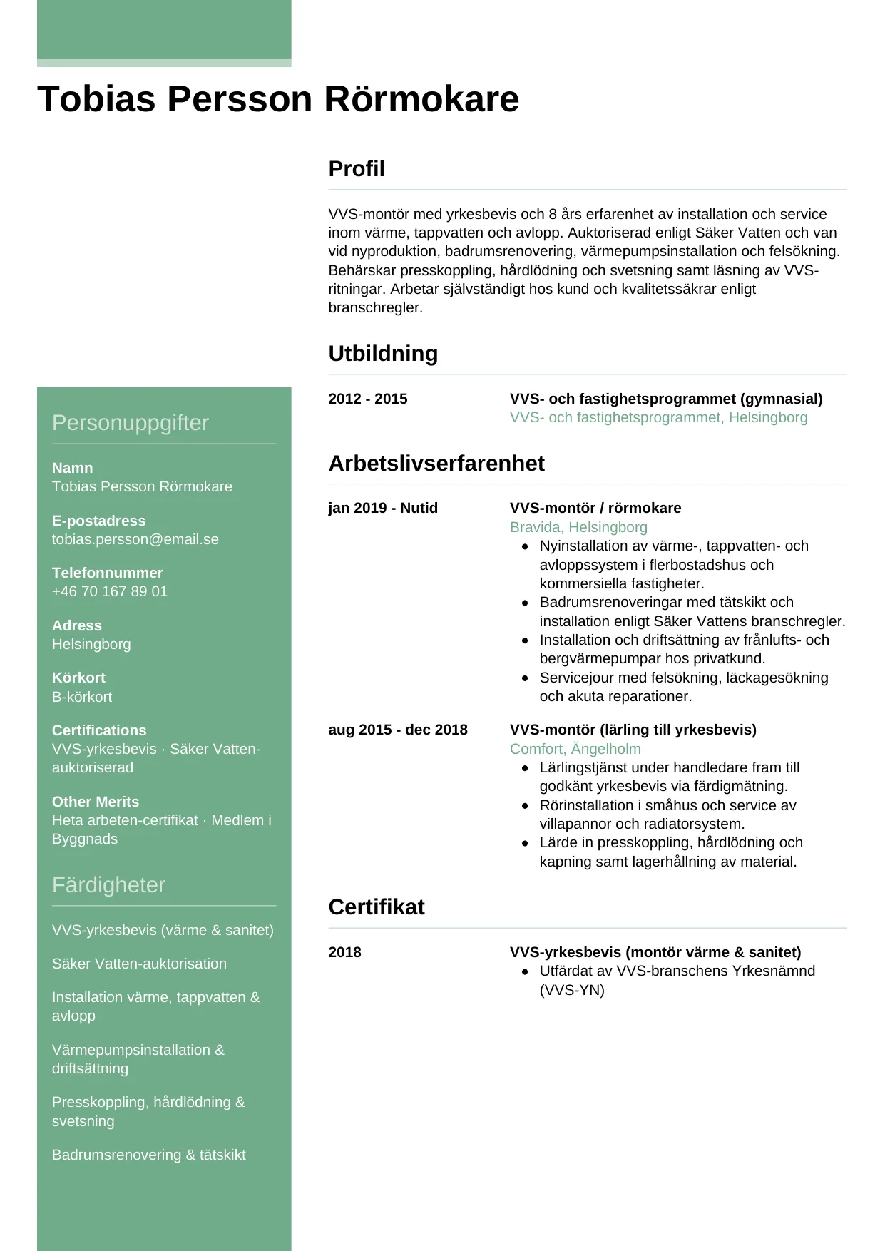 CV-mall Casual — gratis CV-mall för din ansökan