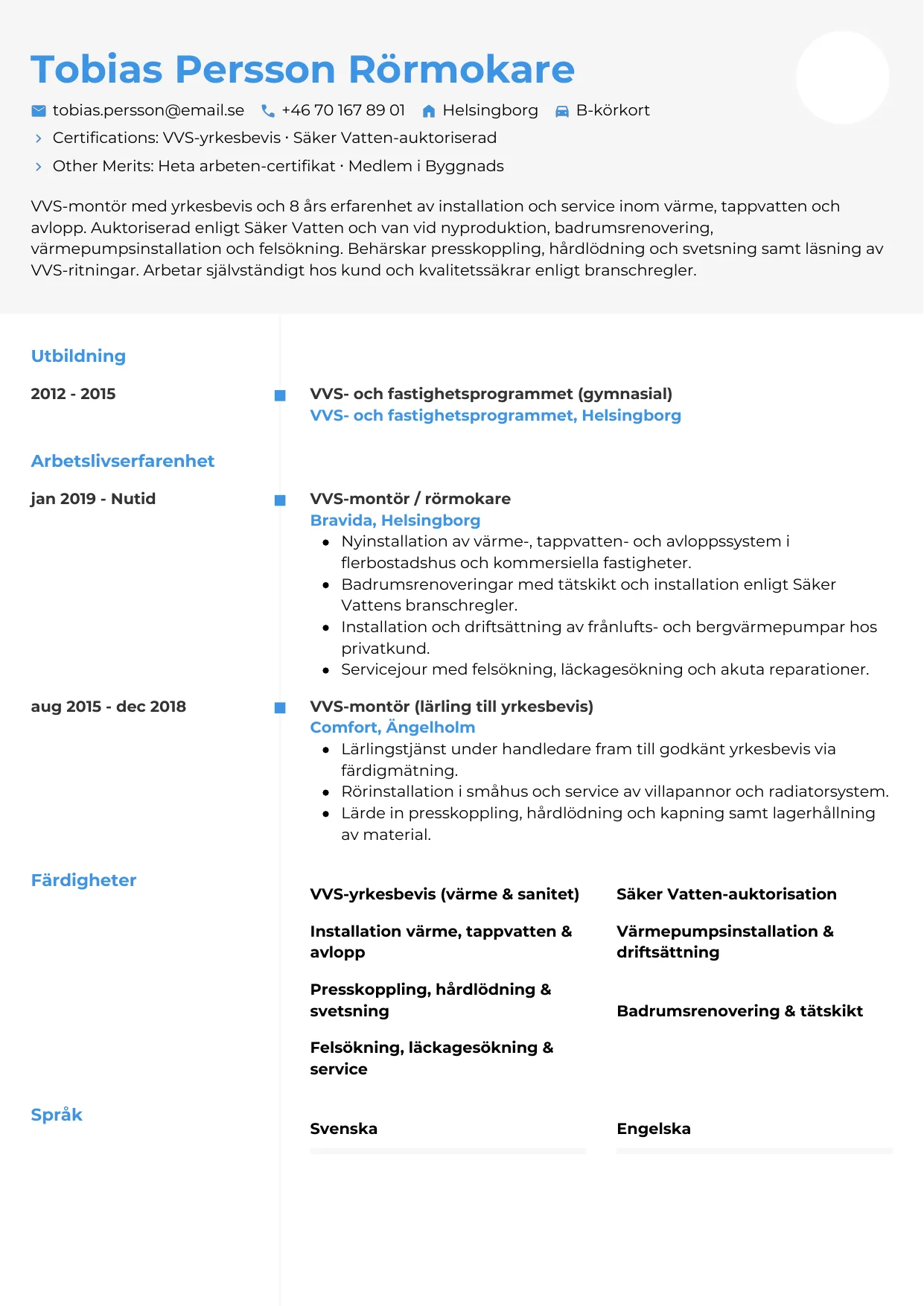 CV-mall Chrono — gratis CV-mall för din ansökan