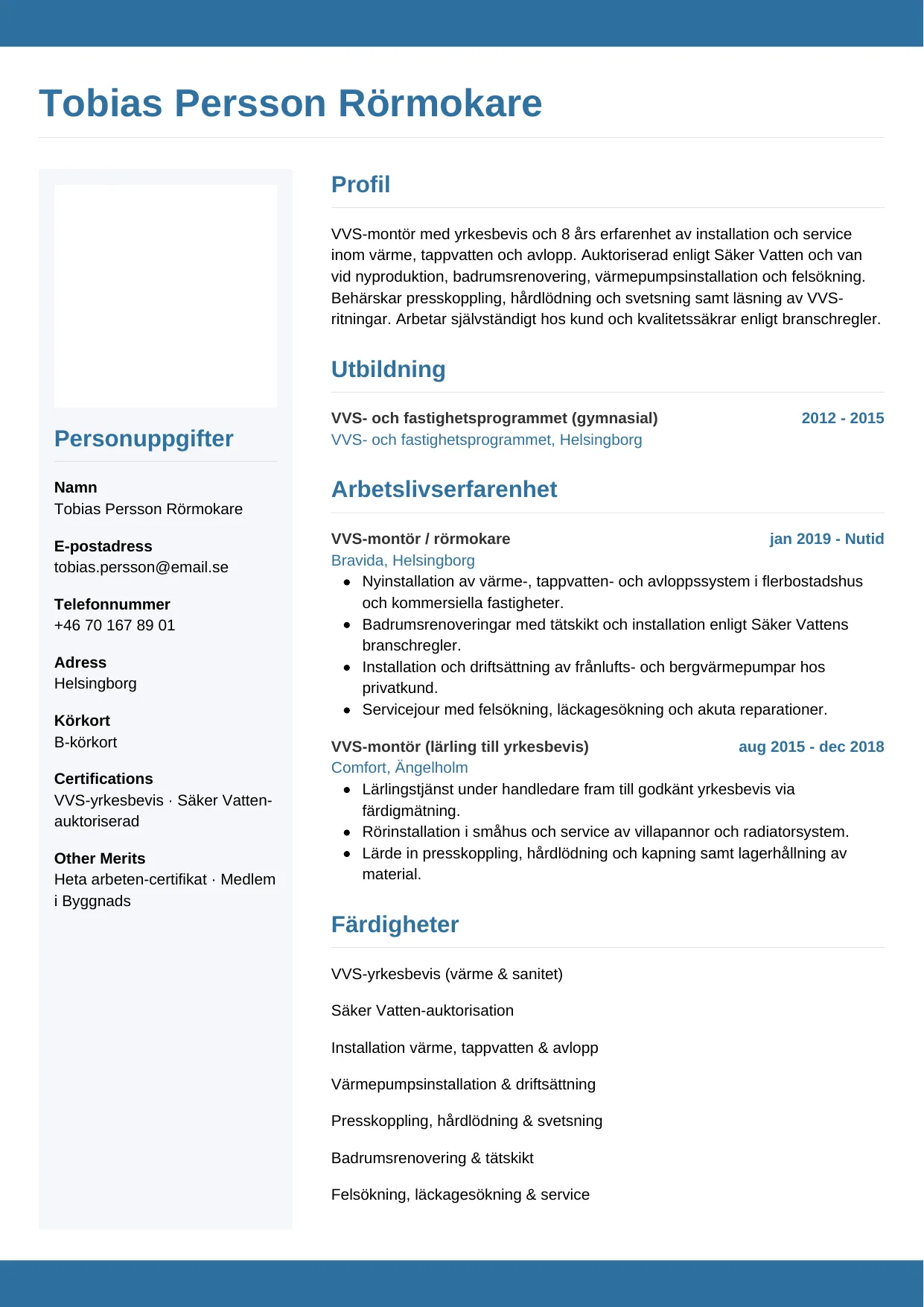 CV-mall Horisontell — gratis CV-mall för din ansökan
