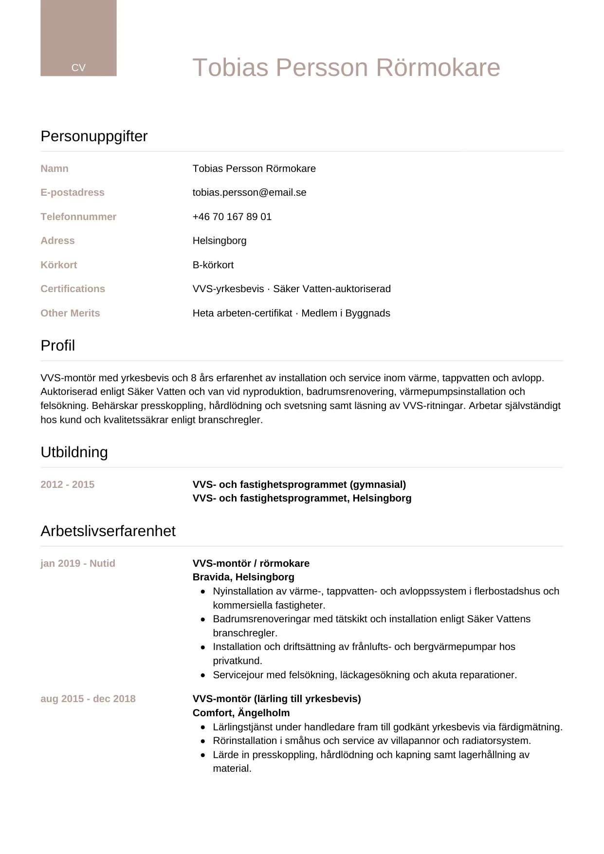 CV-mall Lyxig — gratis CV-mall för din ansökan
