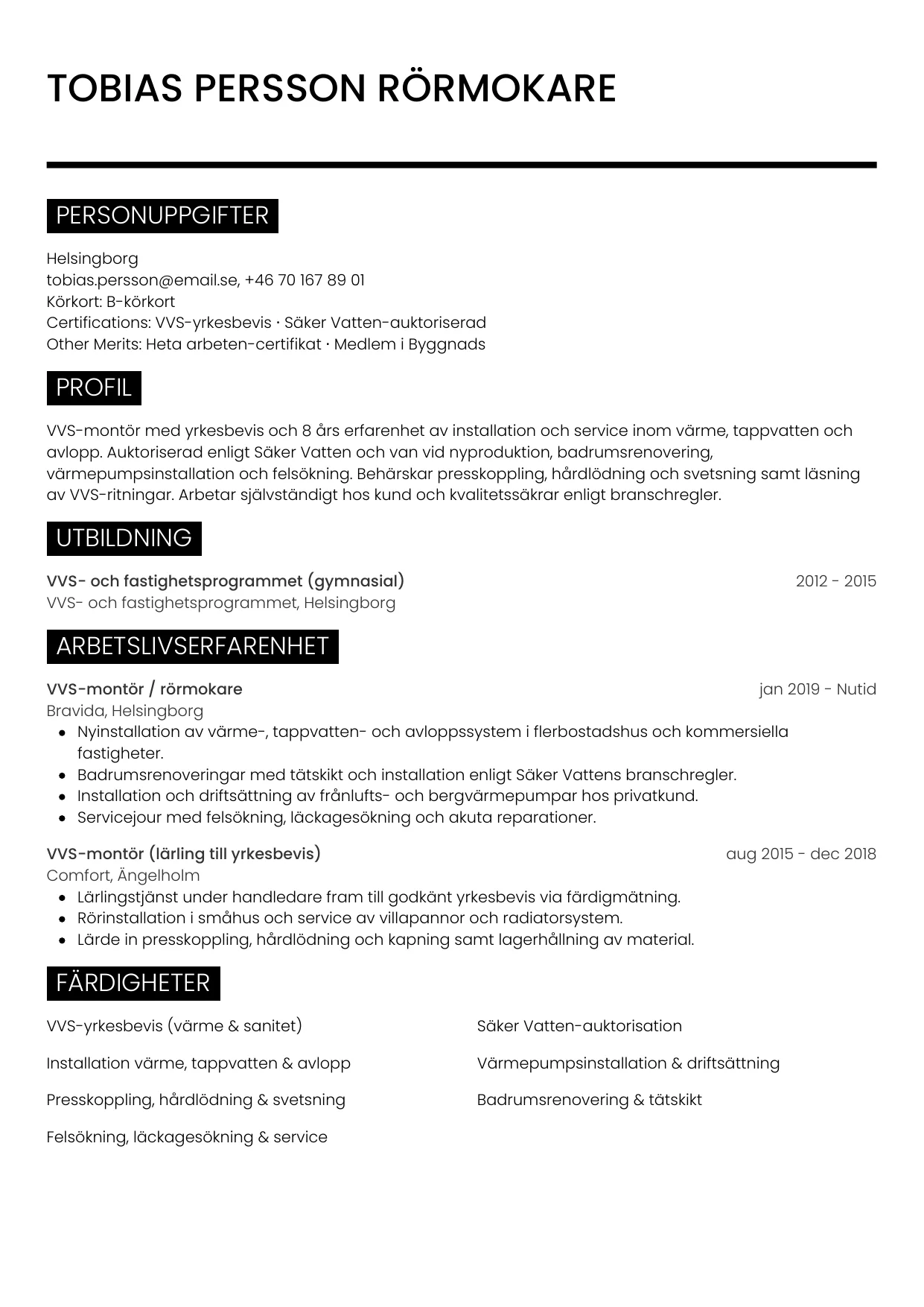 CV-mall Metro — gratis CV-mall för din ansökan