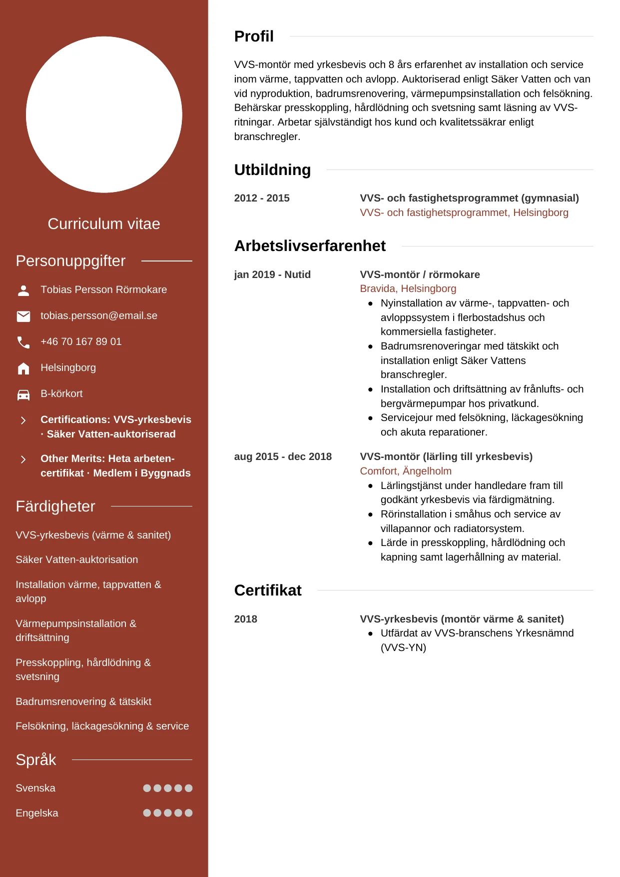 CV-mall Modern — gratis CV-mall för din ansökan