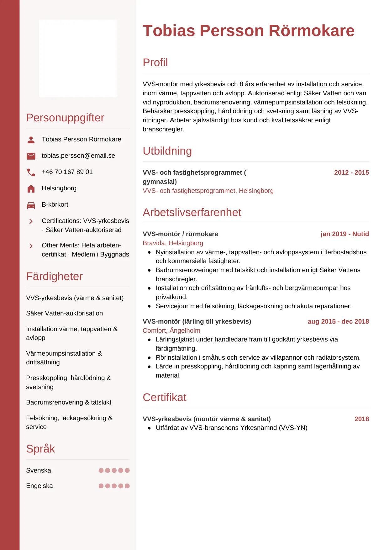 CV-mall Vertikal — gratis CV-mall för din ansökan