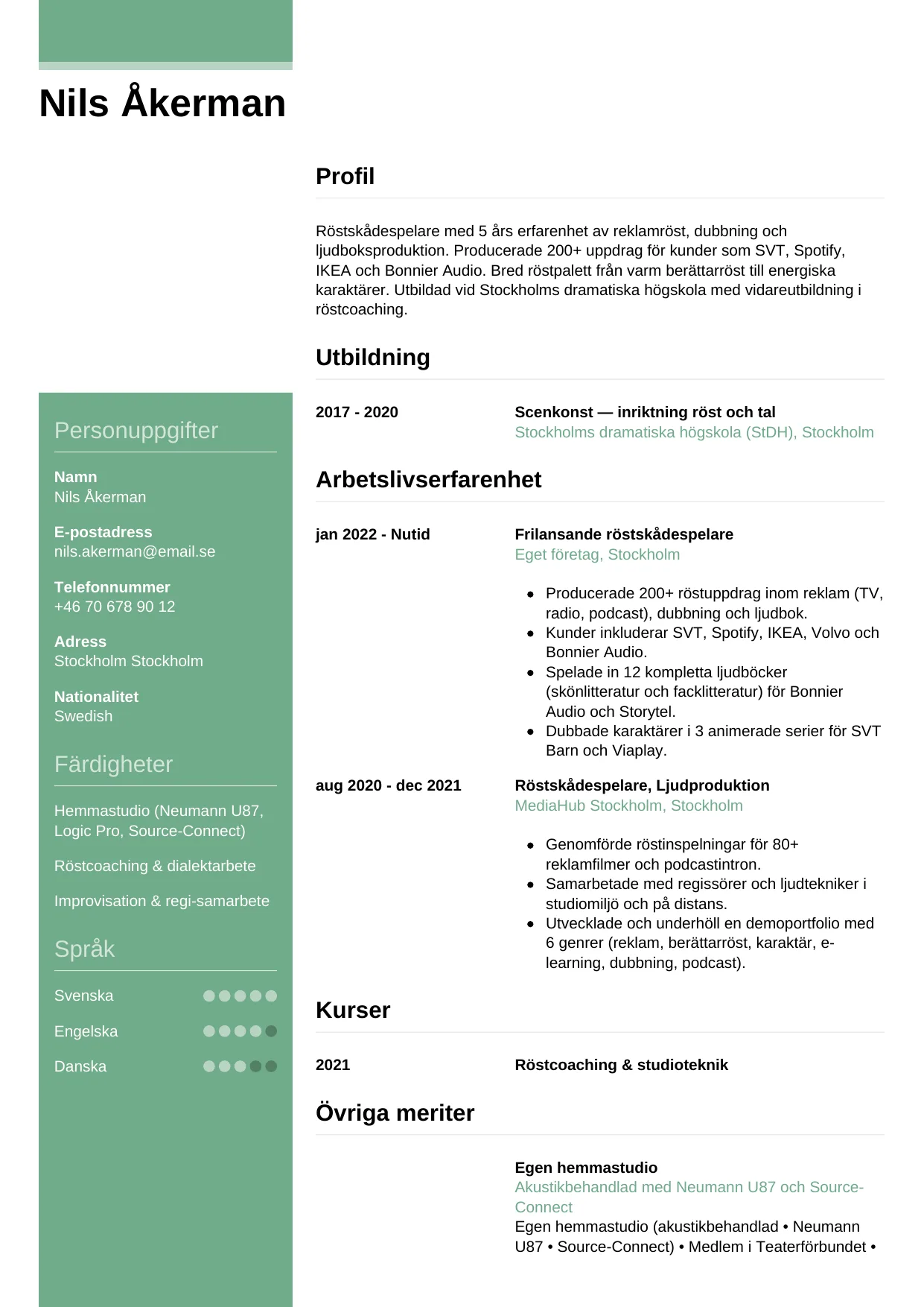 CV-mall Casual — gratis CV-mall för din ansökan