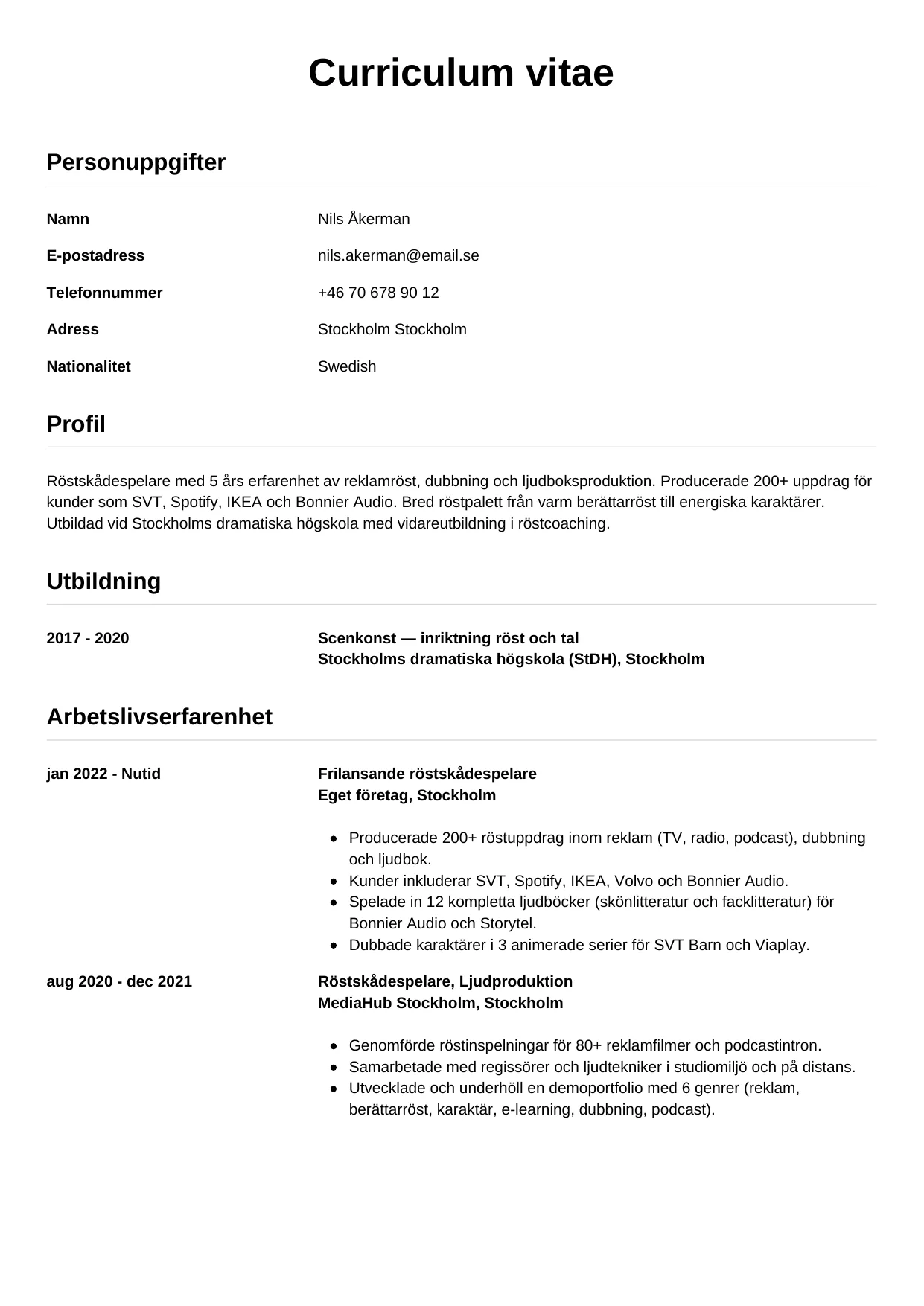 CV-mall Enkel — gratis CV-mall för din ansökan