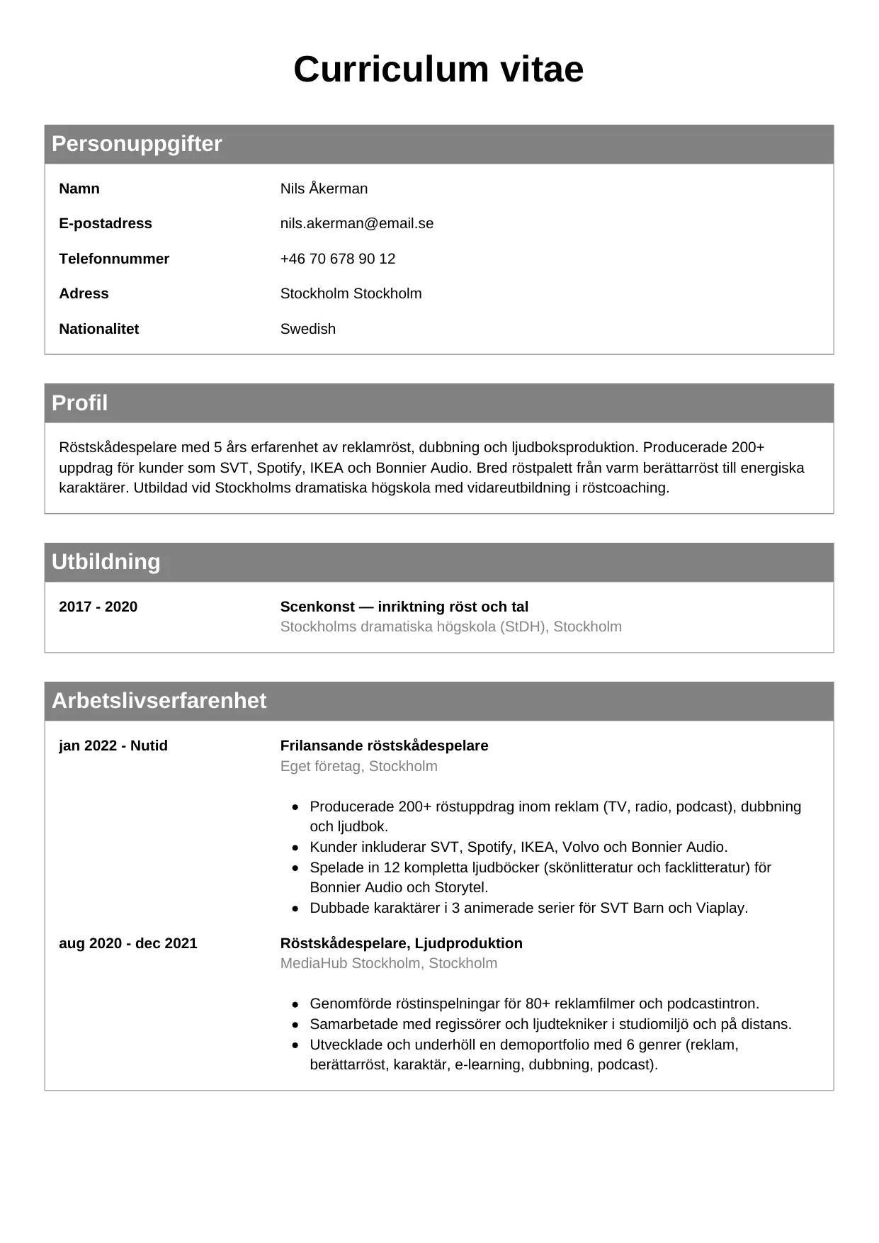 CV-mall Klassisk — gratis CV-mall för din ansökan