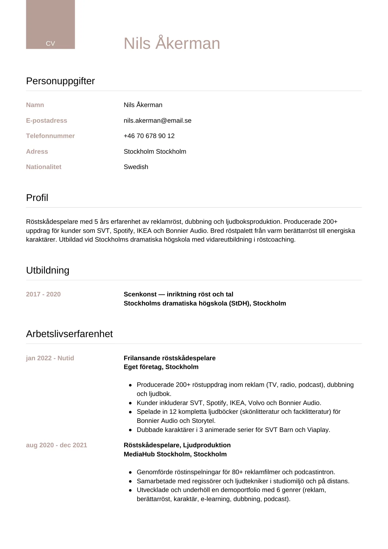 CV-mall Lyxig — gratis CV-mall för din ansökan