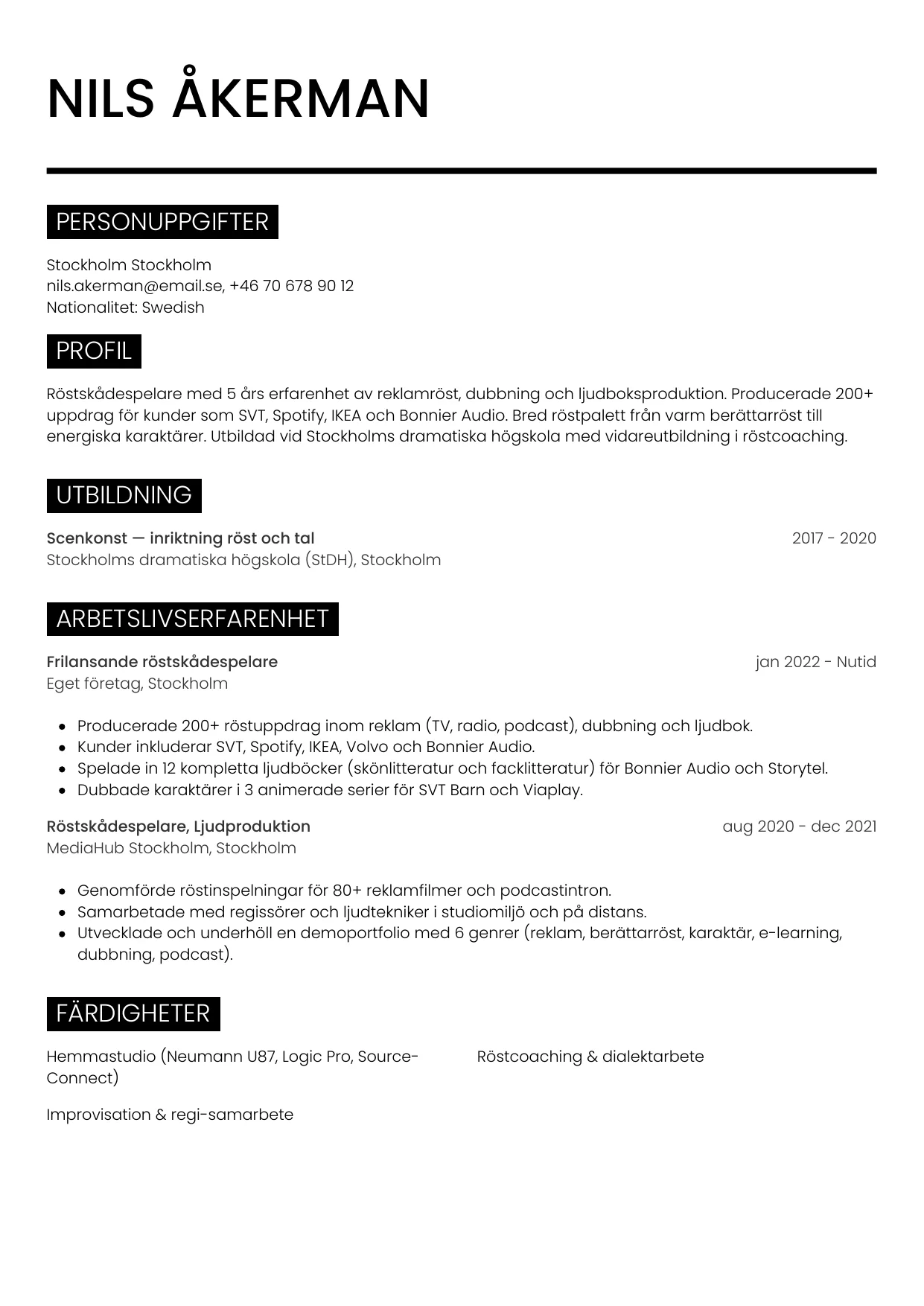 CV-mall Metro — gratis CV-mall för din ansökan