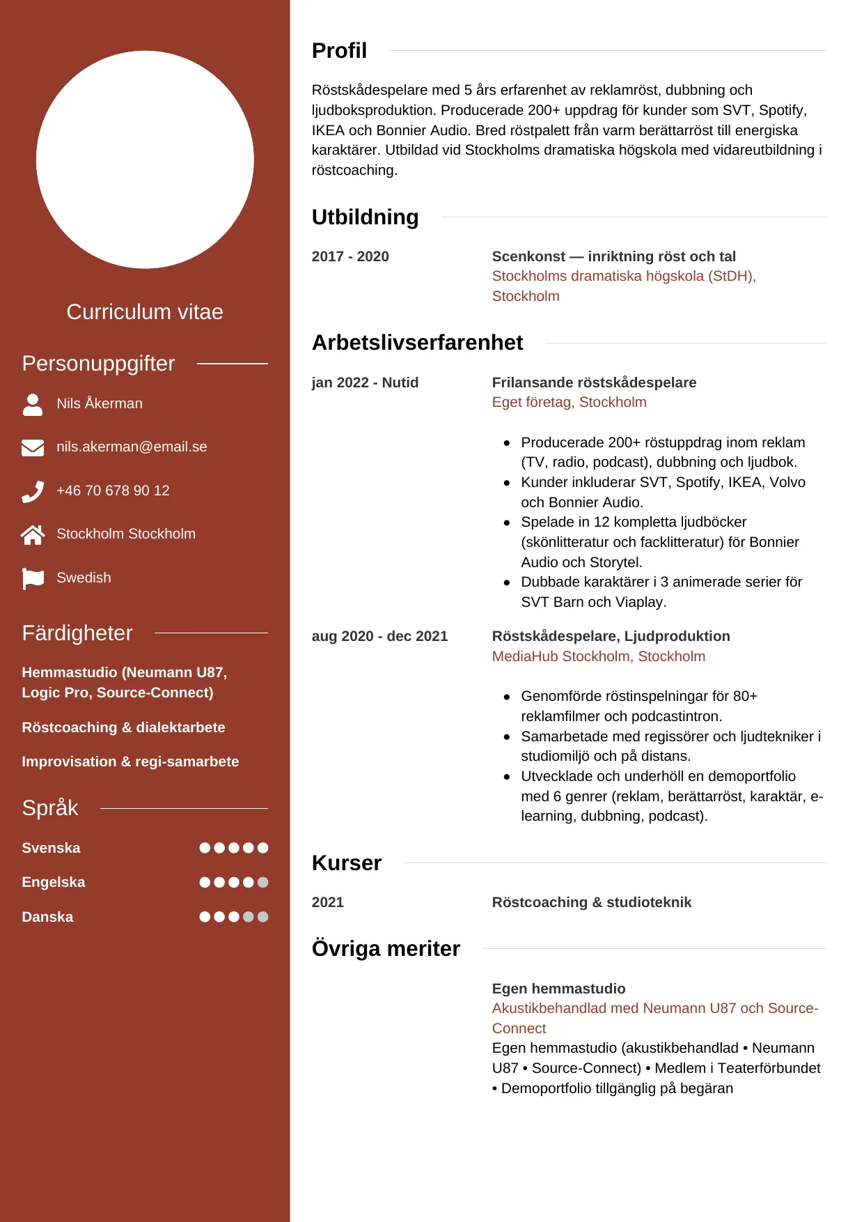CV-mall Modern — gratis CV-mall för din ansökan