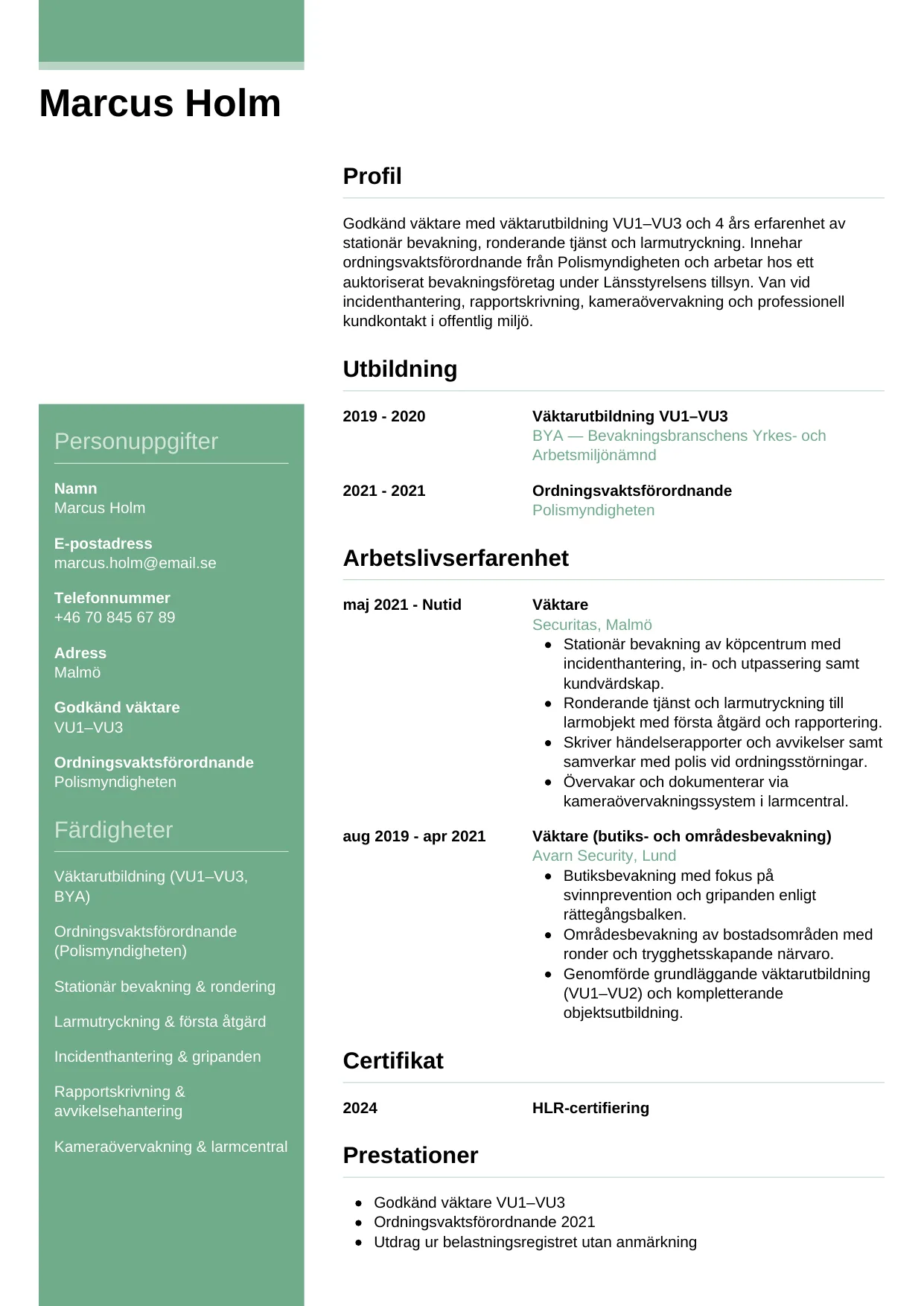 CV-mall Casual — gratis CV-mall för din ansökan