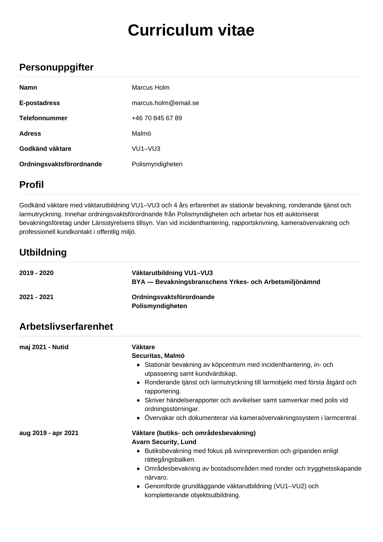 CV-mall Enkel — gratis CV-mall för din ansökan