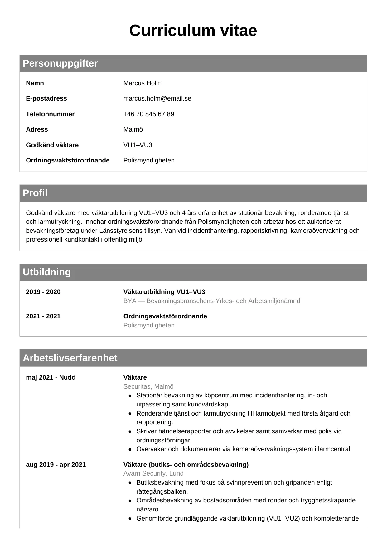 CV-mall Klassisk — gratis CV-mall för din ansökan